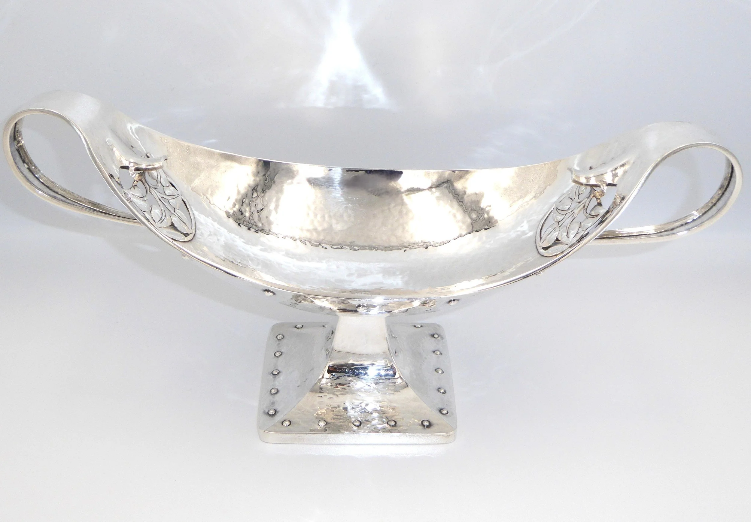 Antique silver Arts and Crafts decorative bowl / comport by Glasgow makers, George Edward & Sons, hallmarked Chester, 1913 - front