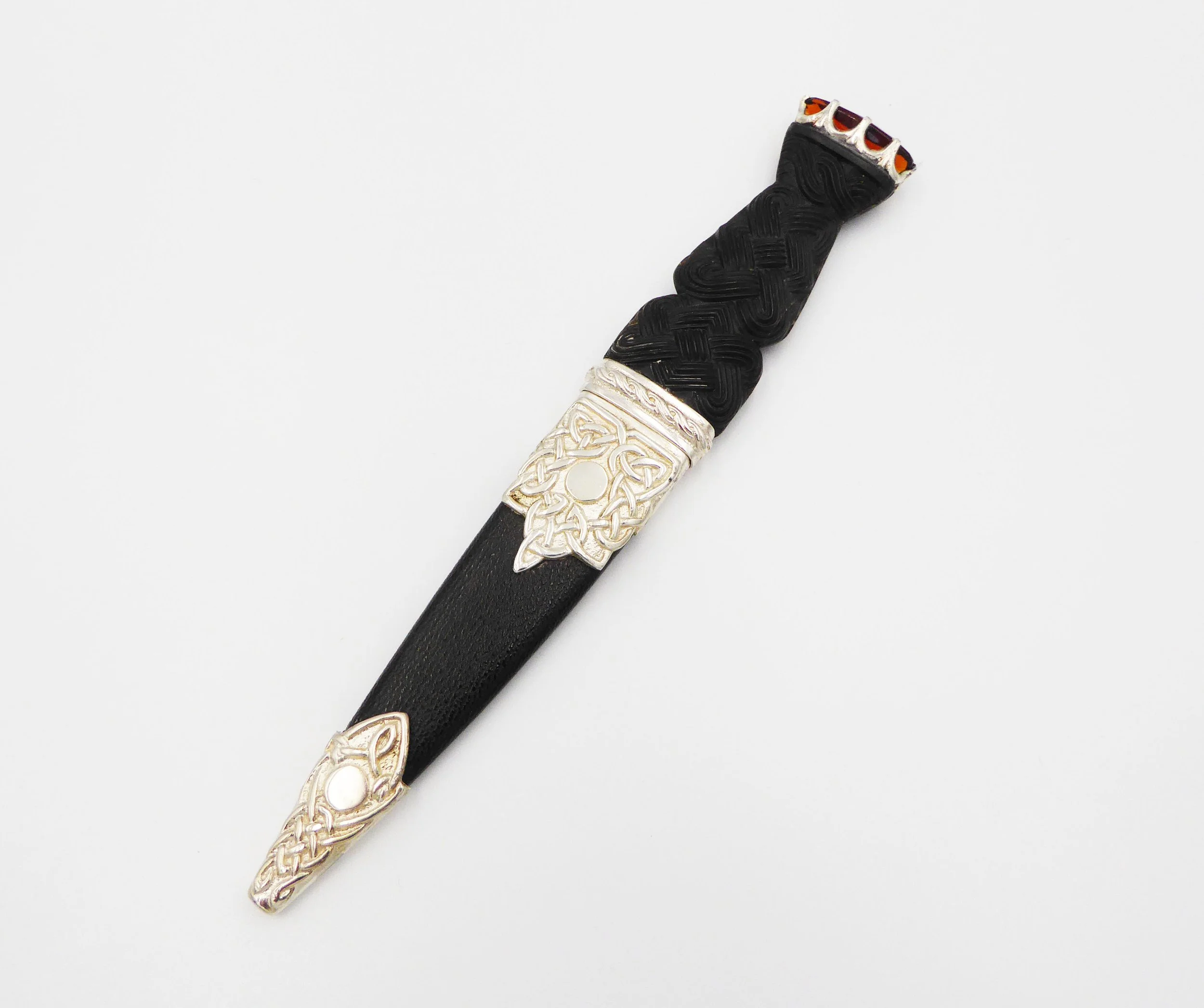 Vintage Scottish silver mounted sgian dubh by Thomas Ebbutt, Edinburgh, 1960 - front
