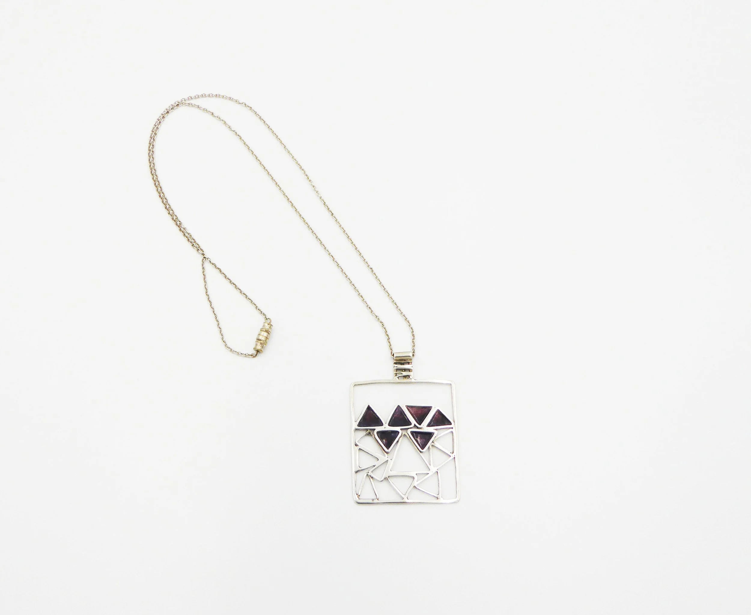 Silver and purple enamel pendant and chain by Norman Grant (1943-2017), hallmarked Edinburgh, 1973 - front 2
