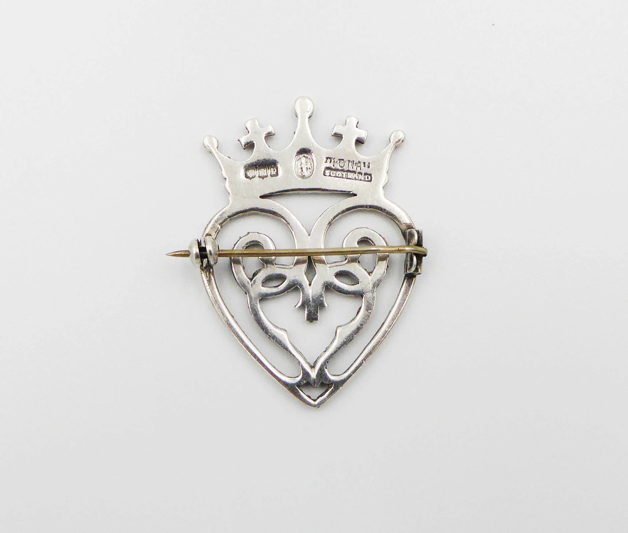A Scottish silver luckenbooth (heart brooch) by John Hart, Glasgow, hallmarked Edinburgh, 1963 - reverse