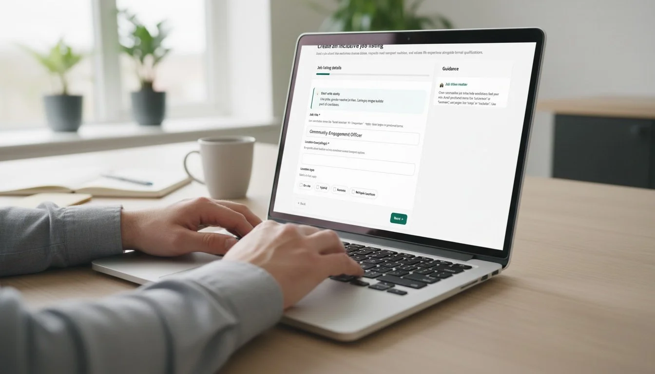 Someone on a laptop using the inclusive Job Advert Assistant