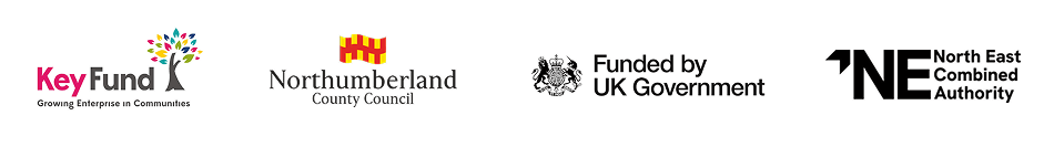 Funders logo: Keyfund Growing Enterprise in Communities, Northumberland County Council, Funded by UK Government, North East Combine Authority