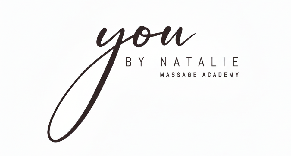 Logo for 'You by Natalie Massage Academy' with elegant black script and modern font on white background.