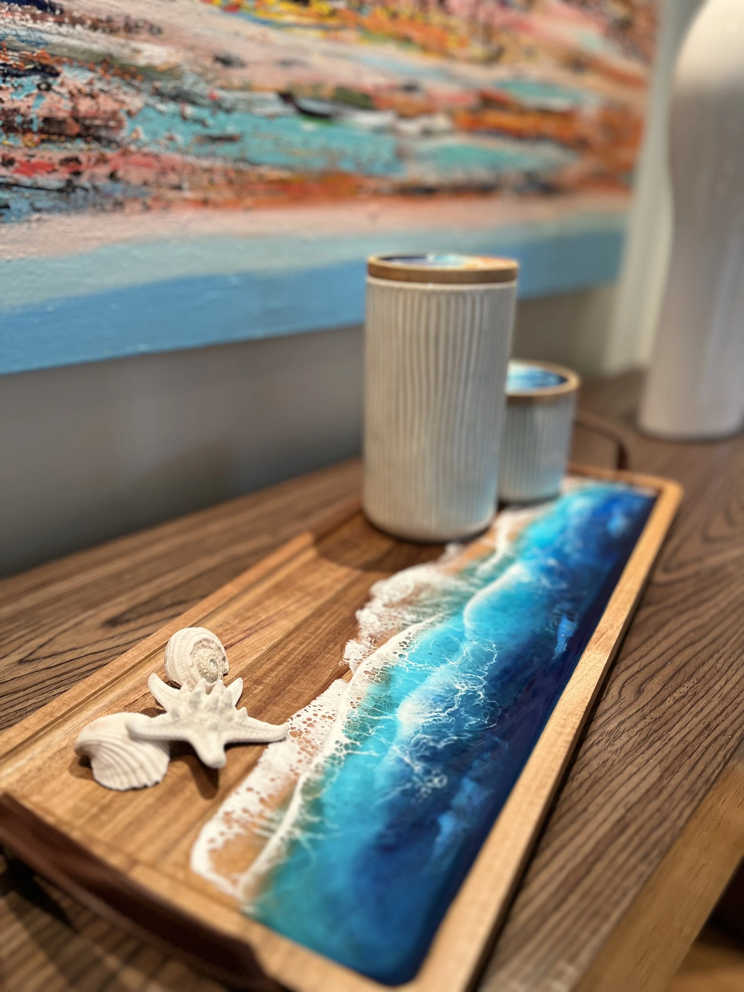 Ocean tray with leather handles