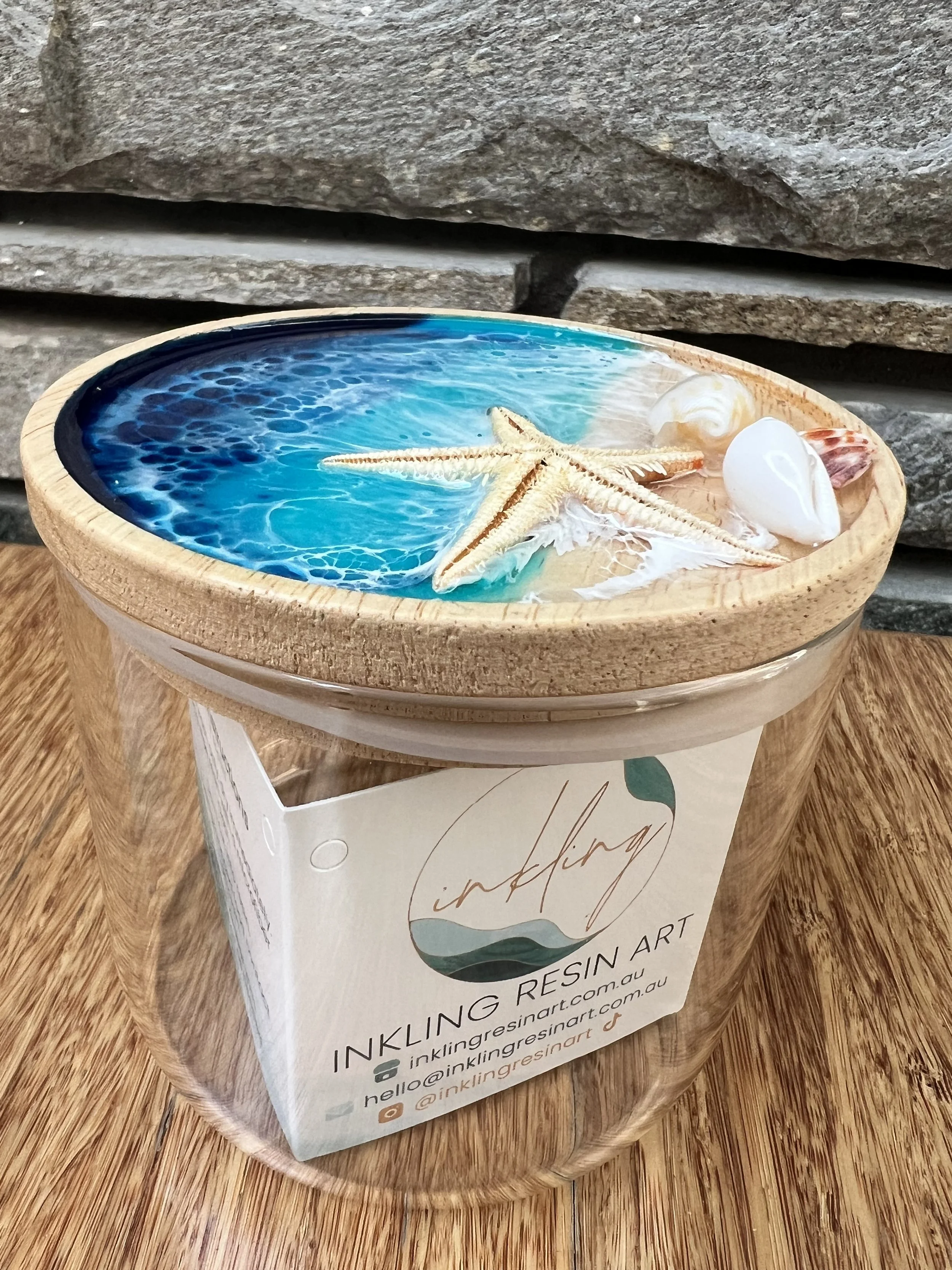 Ocean Glass Canister with shells/starfish