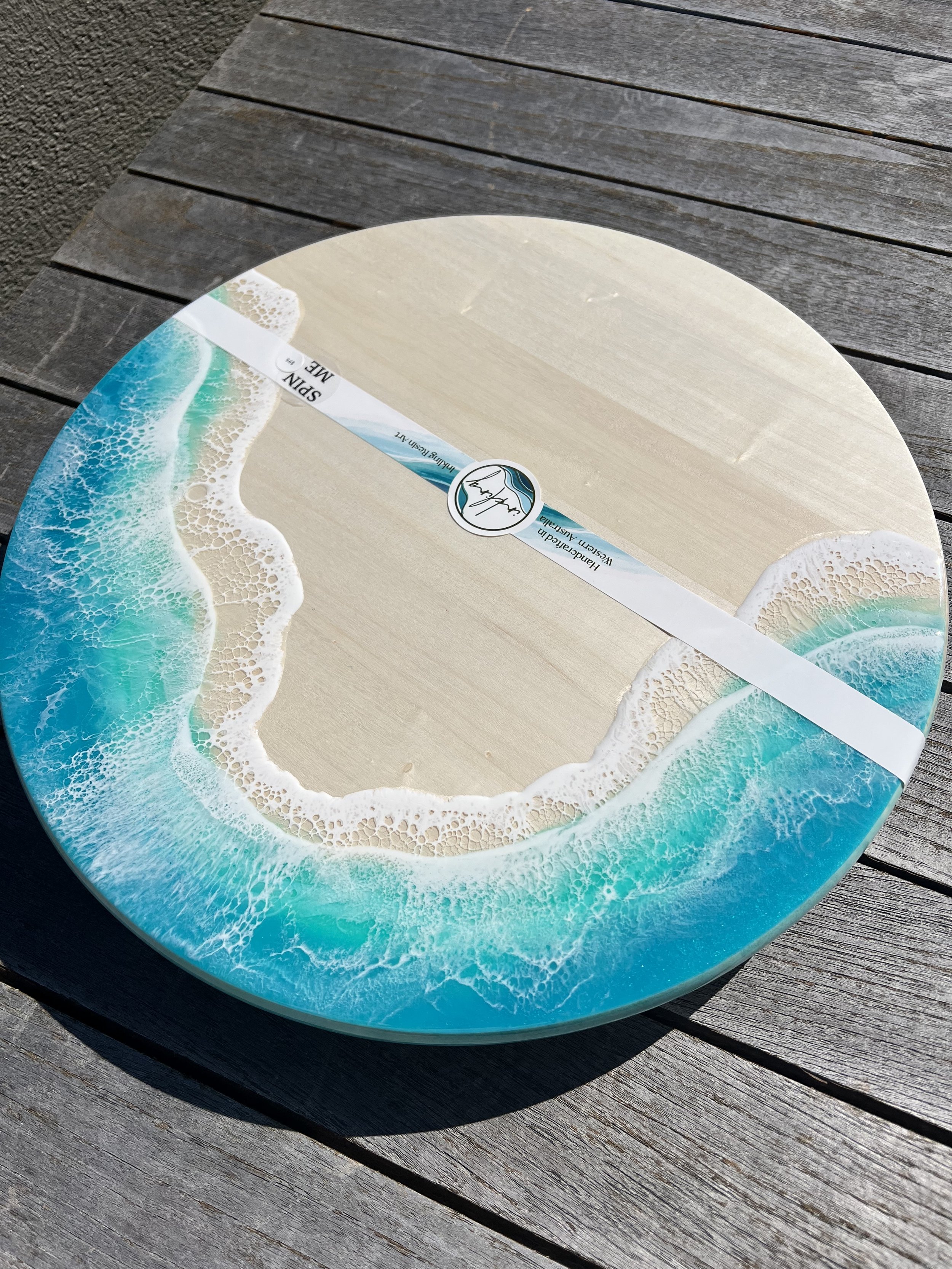 Lazy susan with ocean resin (light wood)