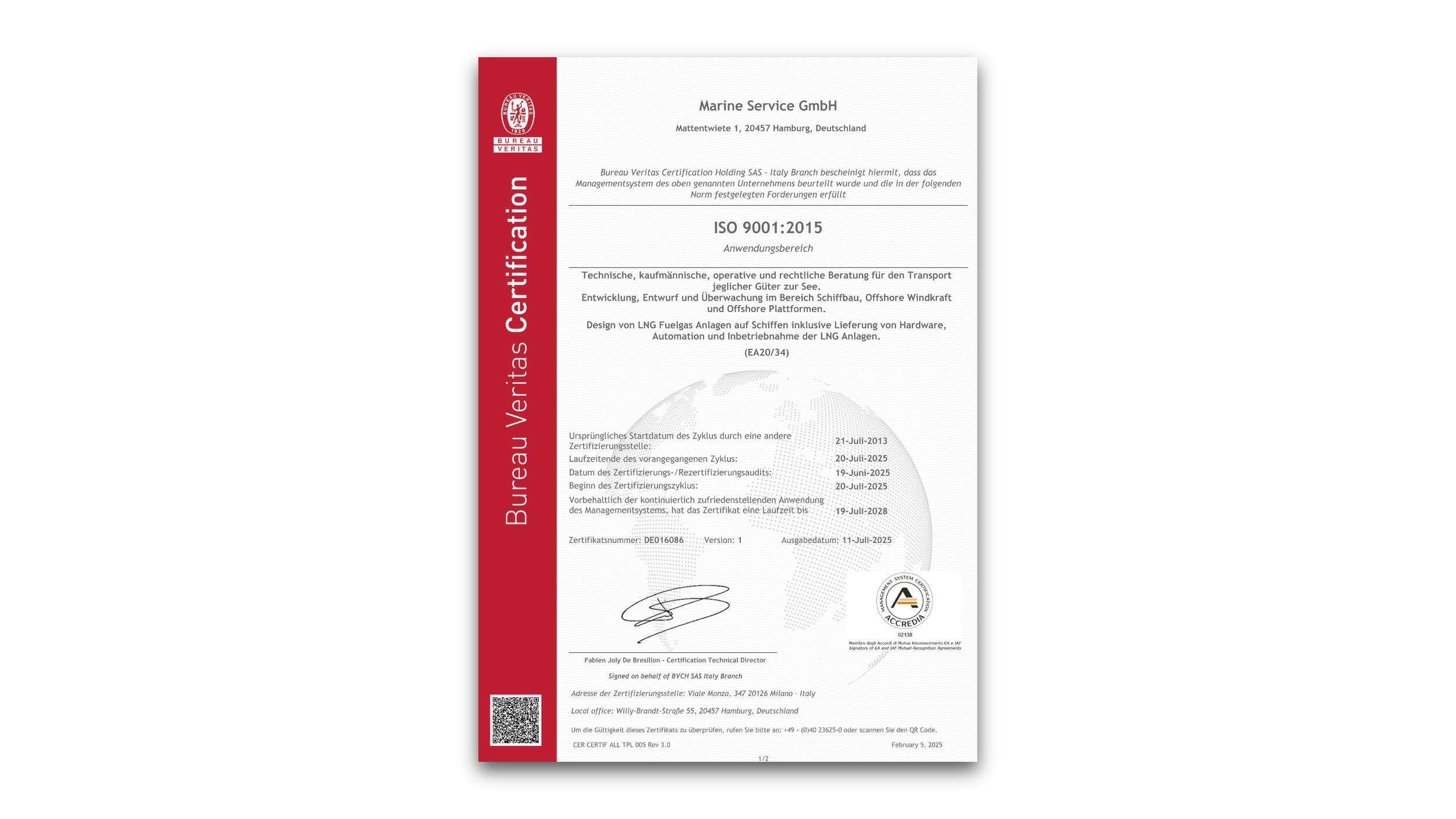 Management System Zertifikat: Es bezieht sich auf die Zertifizierung eines Schifffahrtsunternehmens oder einer Reederei gemäß den internationalen Standards für Sicherheits- und Umweltmanagement.