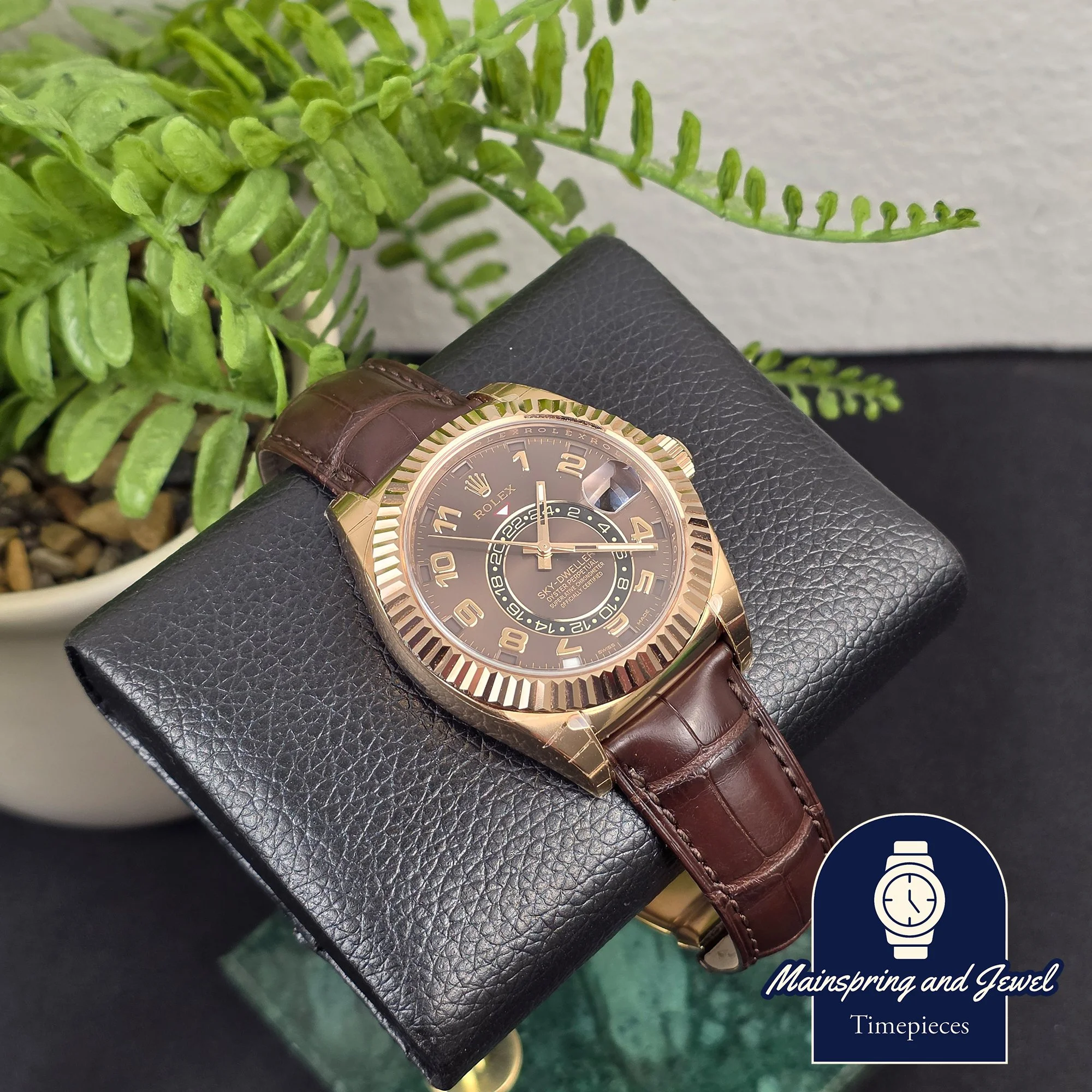 Rolex Sky-Dweller - Rose Gold - Leather Strap - Chocolate Arabic Dial