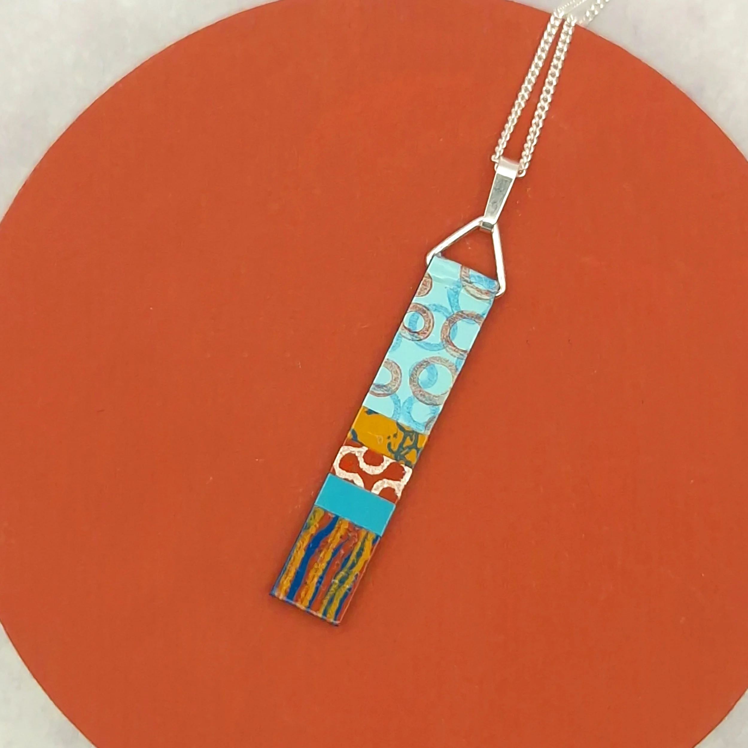 Long Slim Pendant -  Turquoise Terracotta