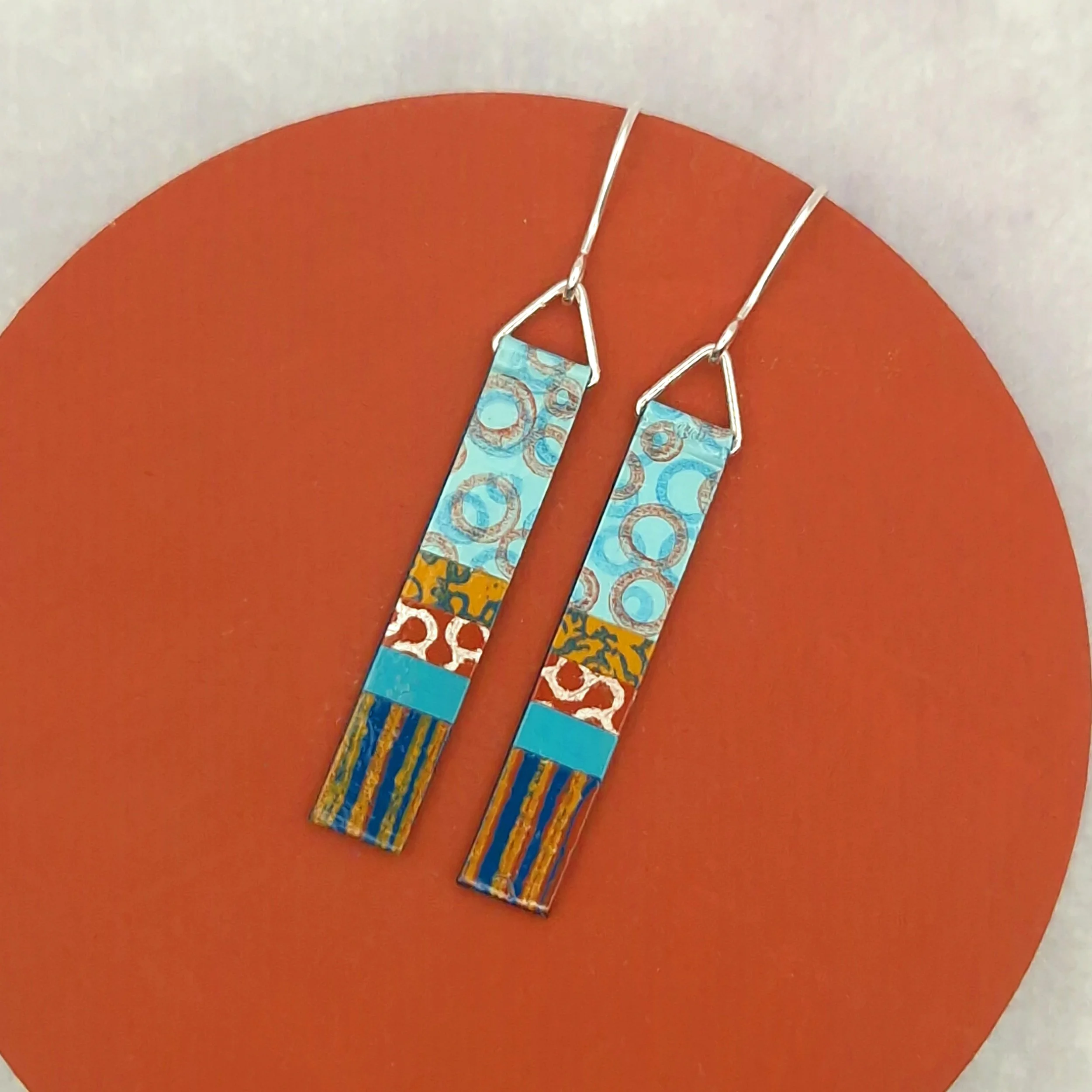 Long Slim Earrings - Turquoise Terracotta
