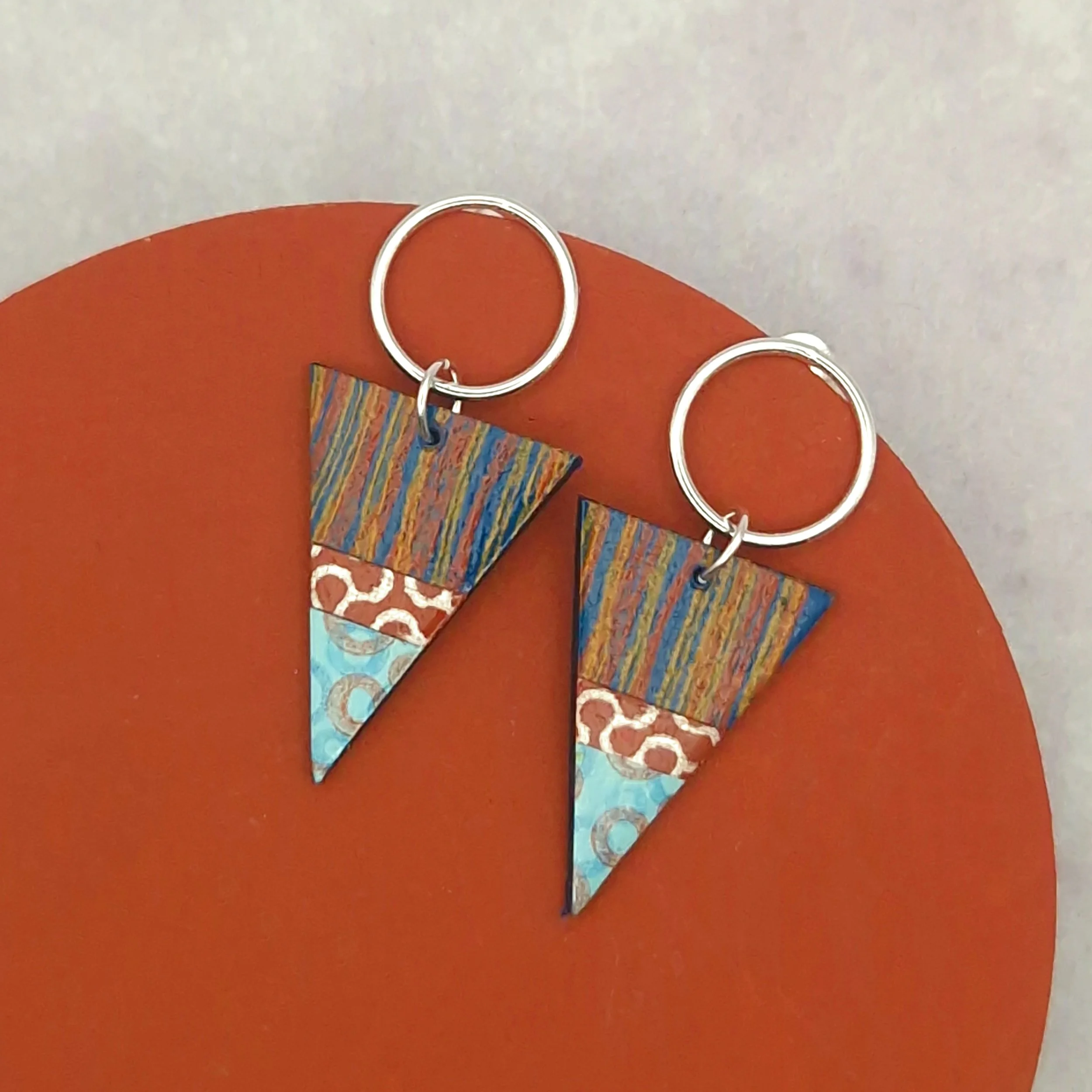 Triangle Earrings Stud - Turquoise Terracotta