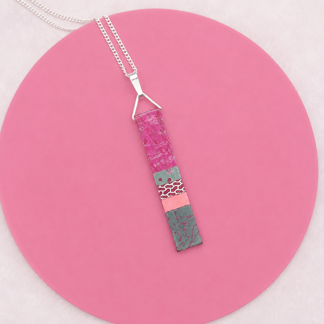 Long Slim Pendant -  Pink Peony