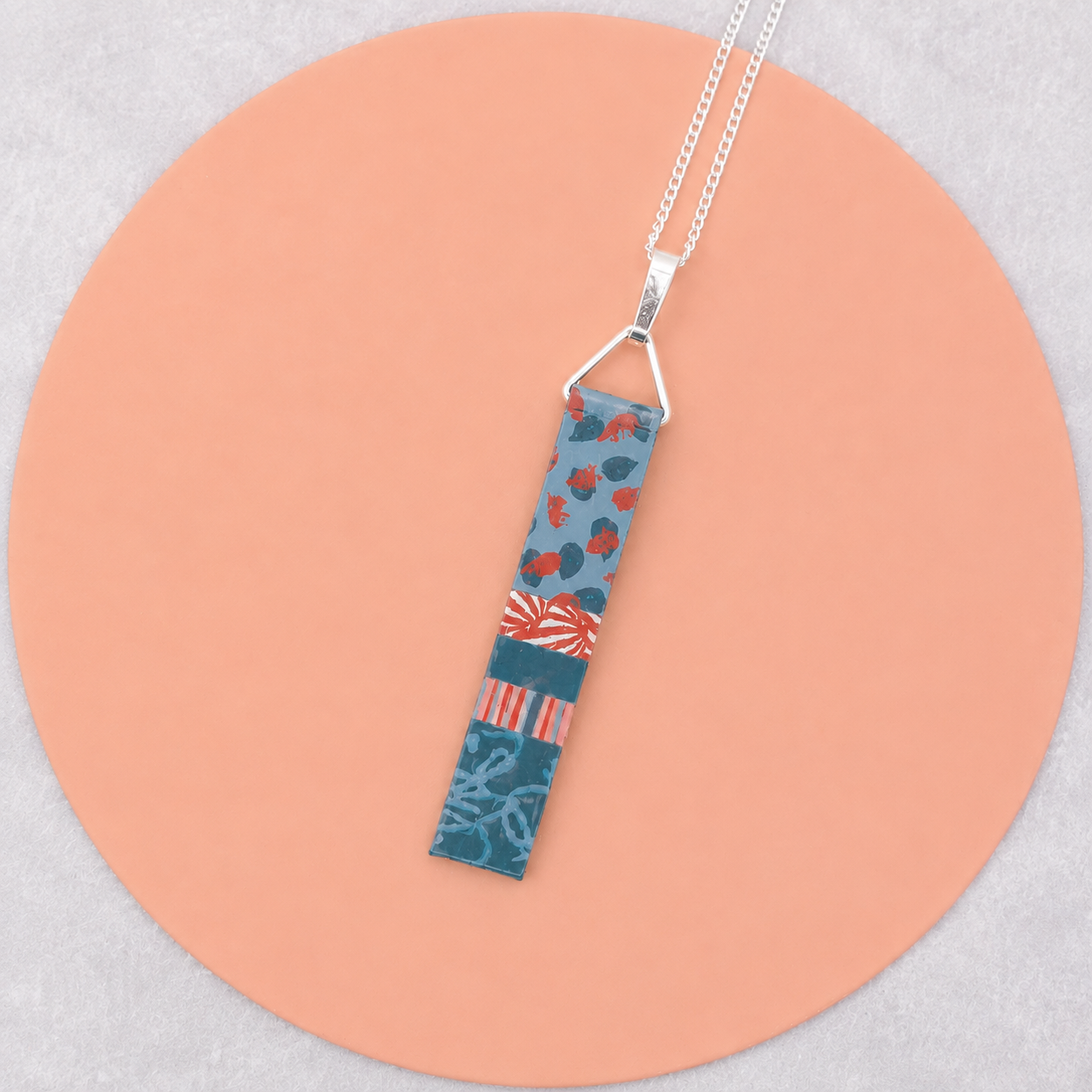 Long Slim Pendant - Blue Coral