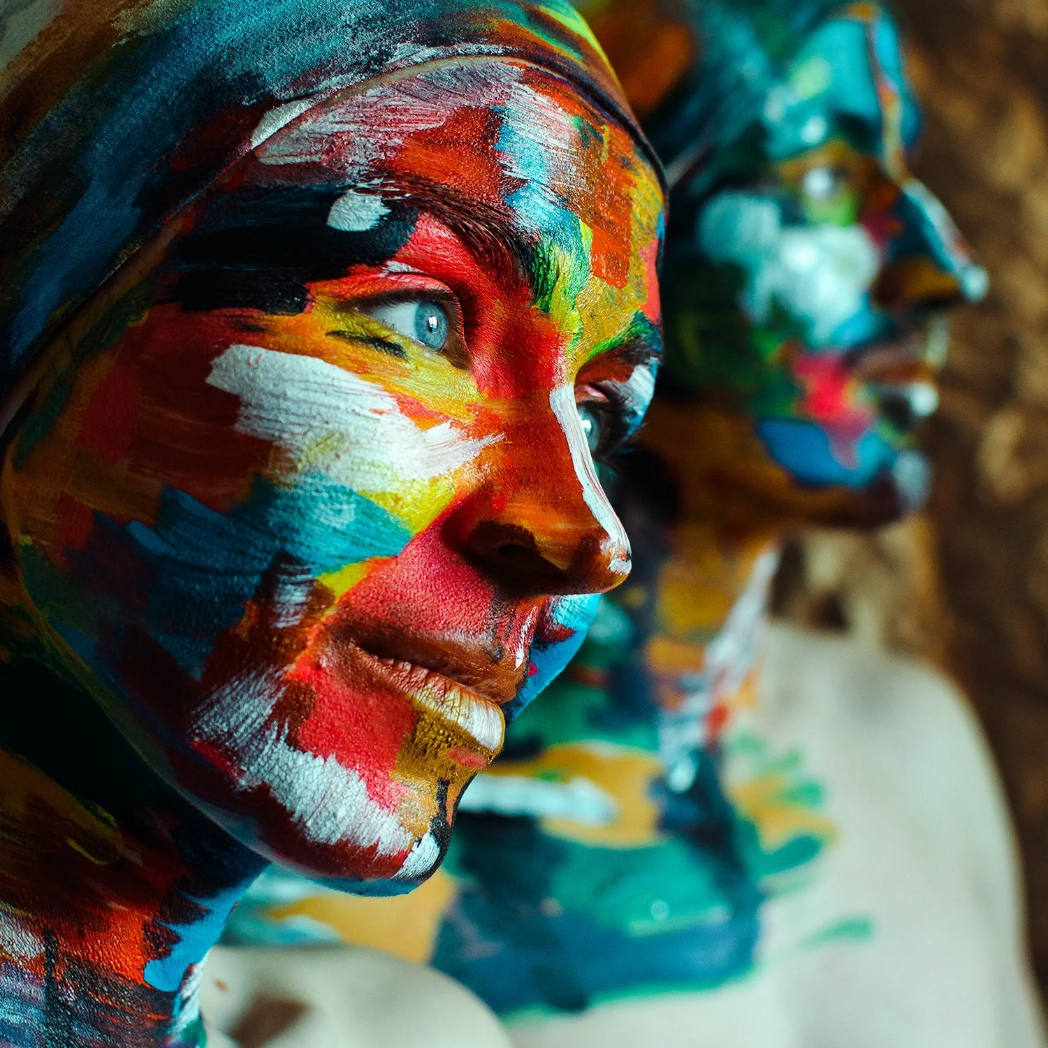 Woman and man with painted faces