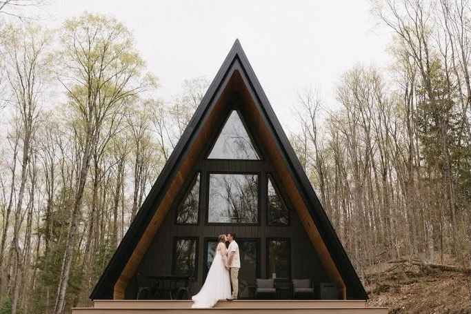 How to have the perfect elopement:
Book a fabulous a-frame in Haliburton to nestle up in.
Have an officiant and photographer stop by to hang out in the woods for a bit and get you married.
Drink wine and eat cheese at #1

What a fabulous day this was