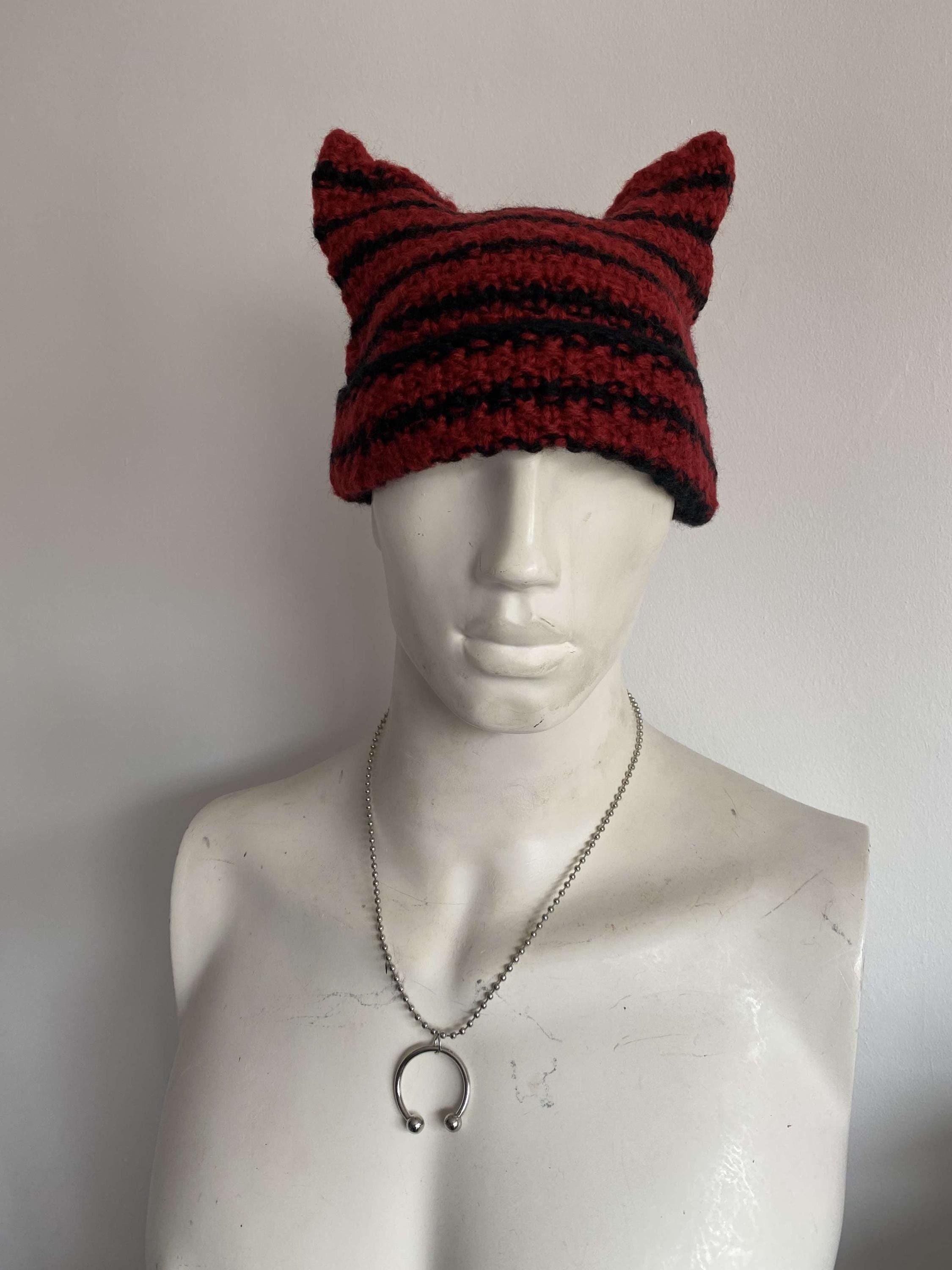 Black & red candy stripes kitty ears cat