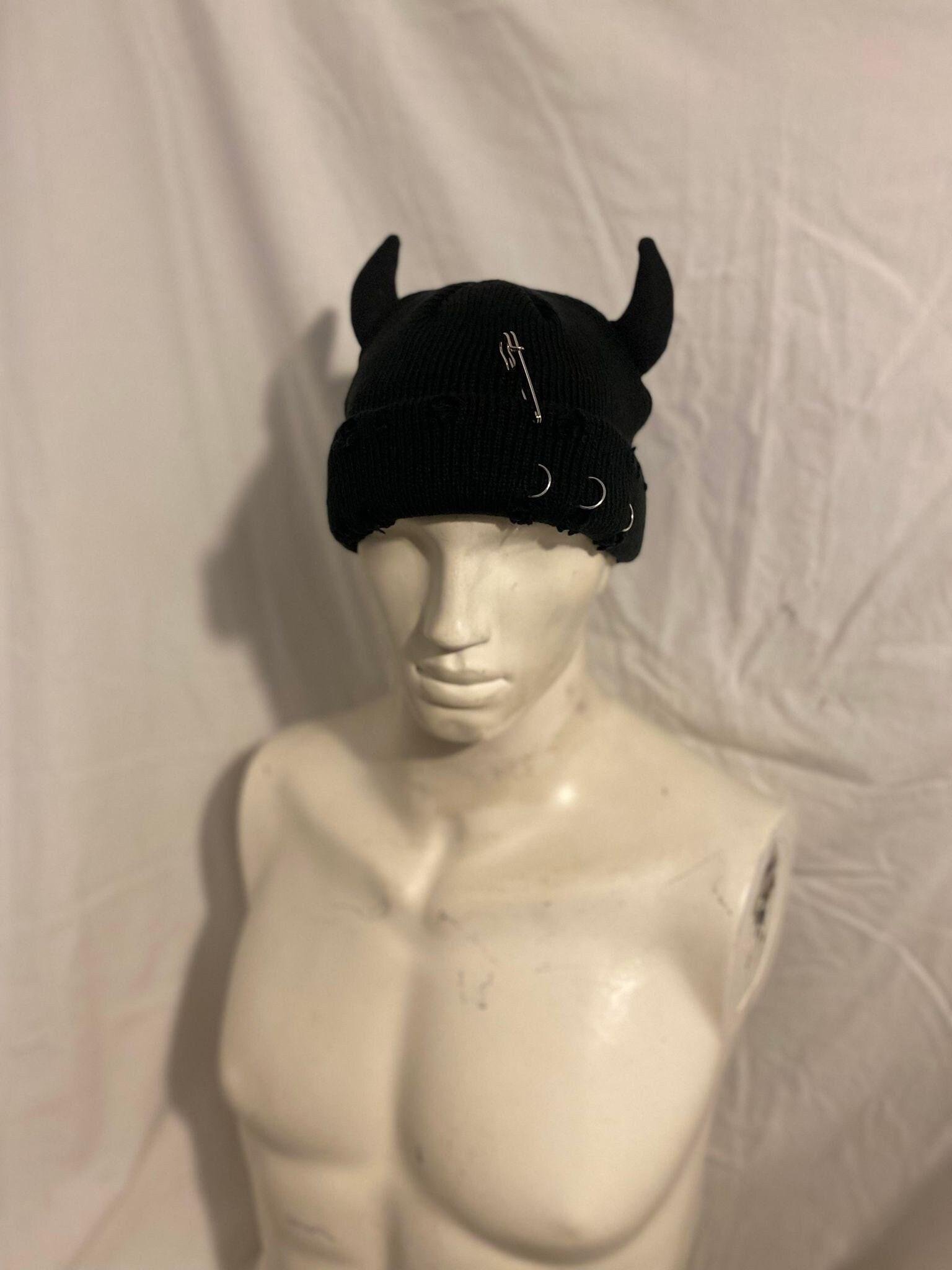 Horny devil goth pierced beanie hat