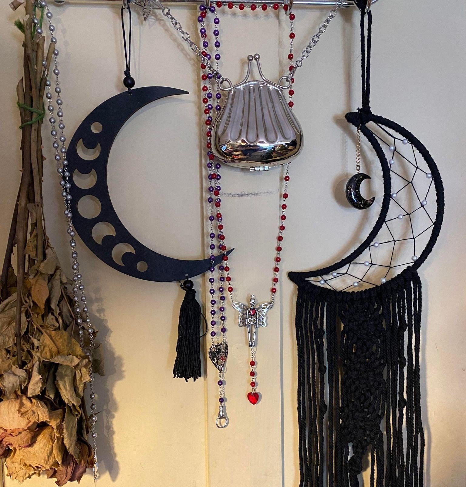 Wooden crescent moon hanger gothic home