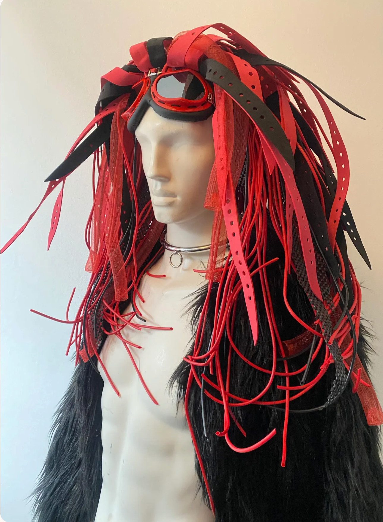 Scarlet red & black hair Industrial Cyberlox Unisex Wig