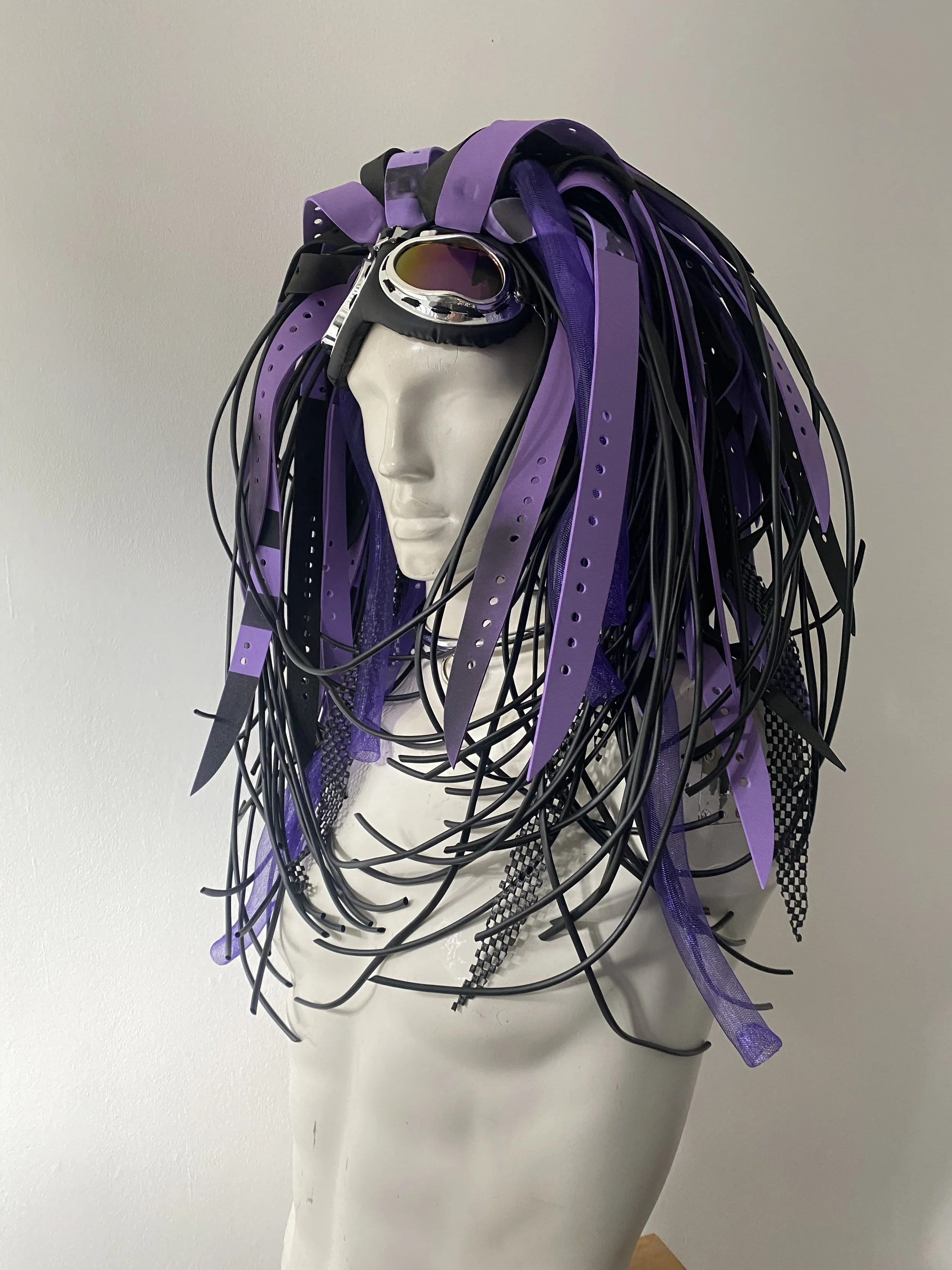 Cosmic purple & black Cybergoth Industrial Rubber Unisex Wig
