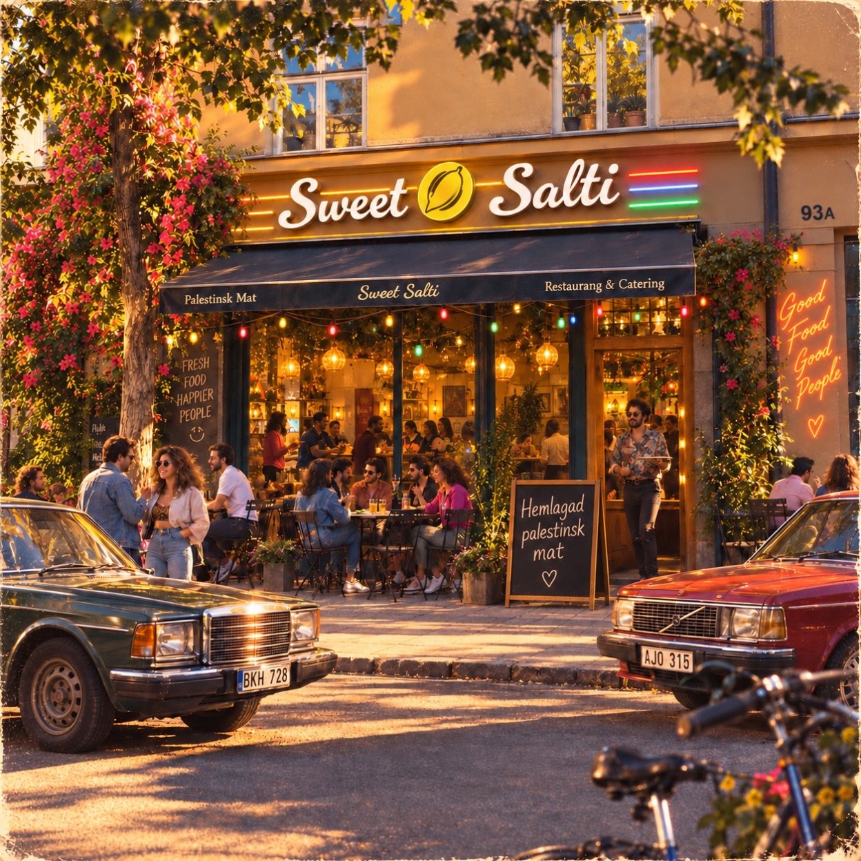 En liten resa tillbaka till 80-talet&hellip; 📻✨

T&auml;nk om Sweet O Salti hade funnits d&aring;?
Gamla bilar, neonljus, musik fr&aring;n gatan och doften av hemlagad palestinsk mat. ❤️

Det enda som saknas &auml;r en kassettbandspelare p&aring; bo