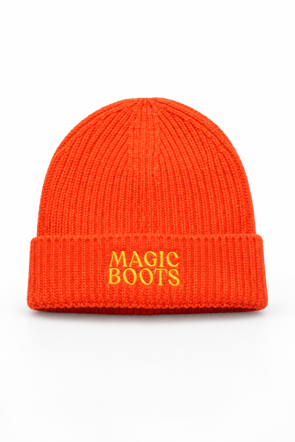 Orange Ribbed Beanie with Magic Boots Embroidery.png