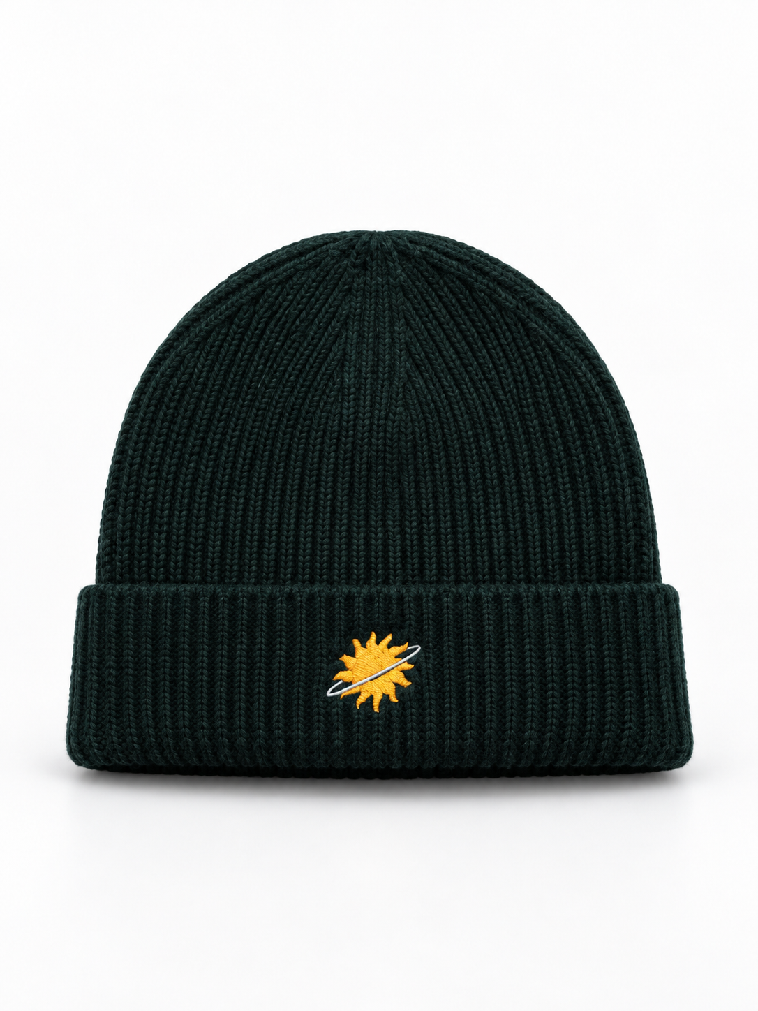Emerald Ribbed Beanie with Sunburst Emblem.png