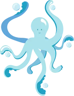 Cartoon illustration of a smiling blue octopus