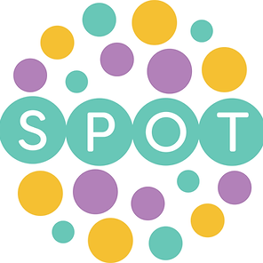 Colorful circles and the word "SPOT" on a light background.