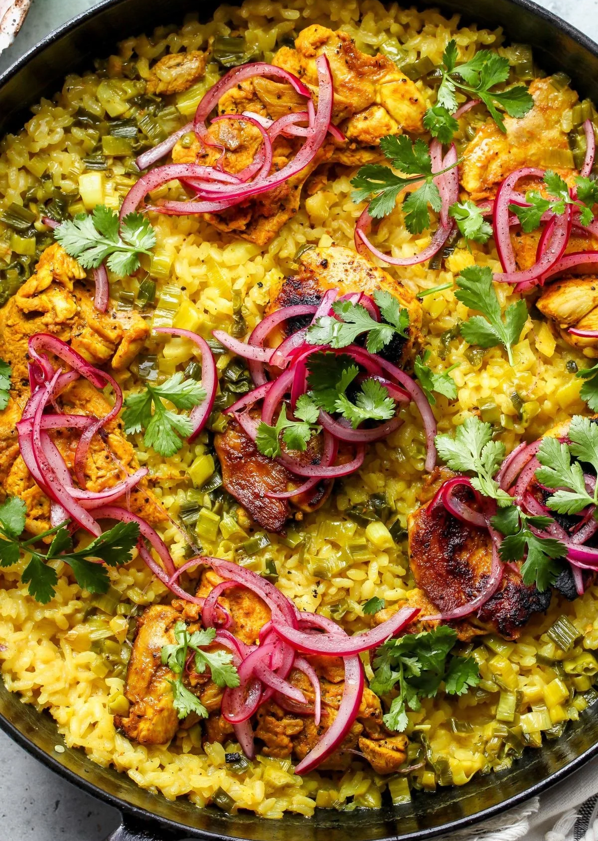 Turmeric chicken and spring green bean risotto