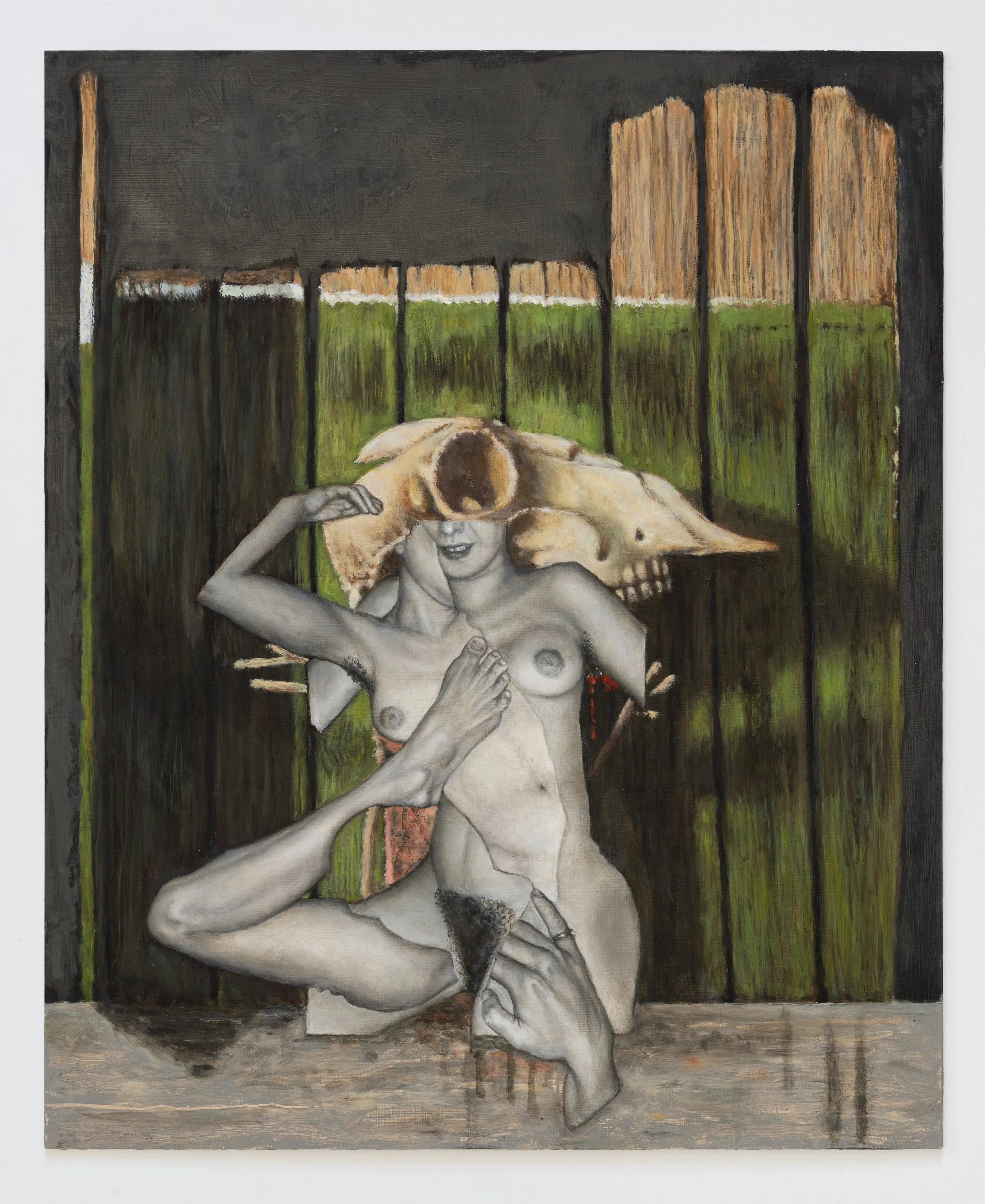 Still Life with Skull and Brick, 2026, 19.25 x 15.75 inches, oil paint on dibond