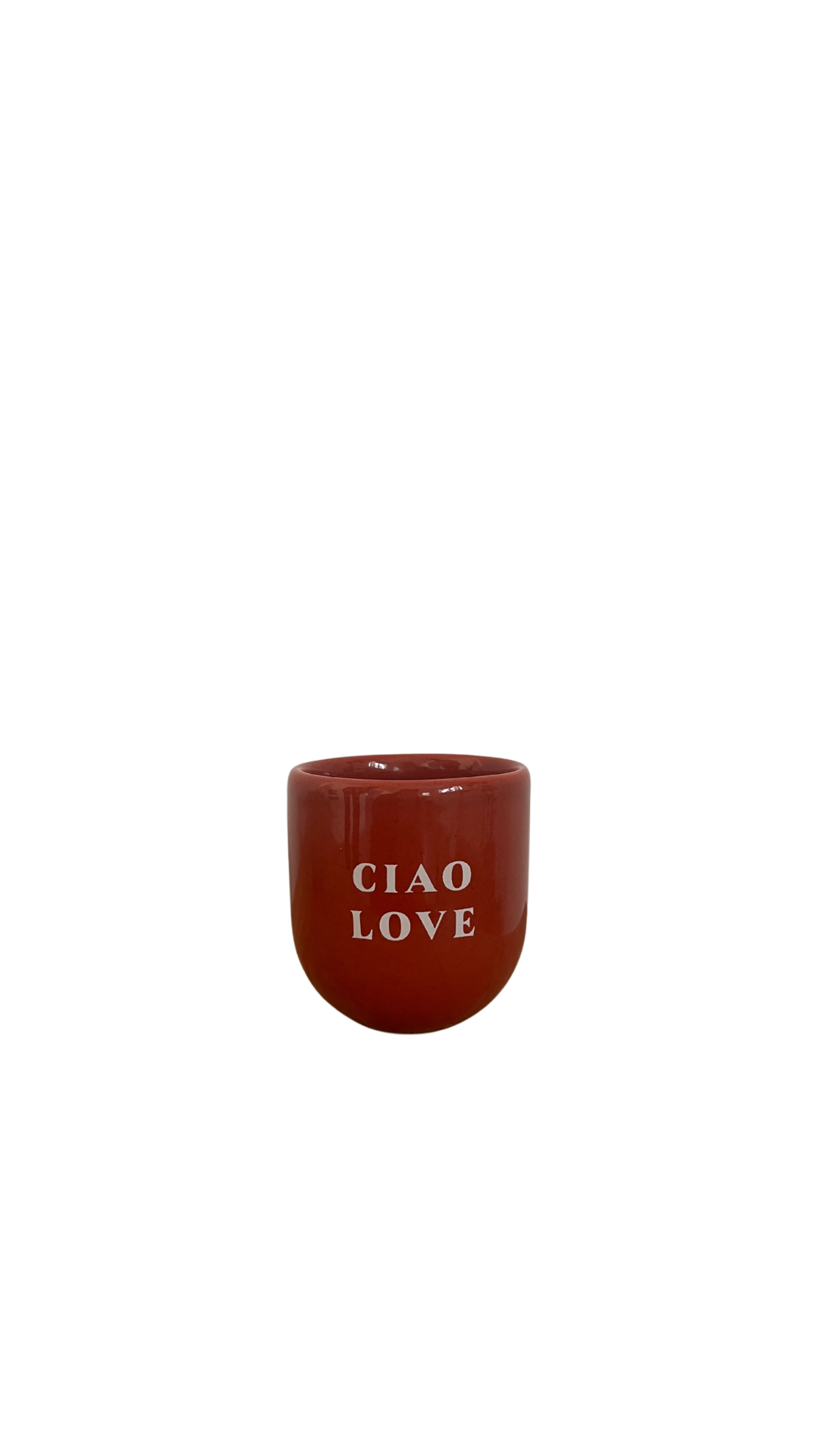 Handgefertigte Keramiktasse mit „Ciao love“-Aufschrift, ca. 8 x 8 x 8 cm, spülmaschinenfest – jedes Stück ein charmantes Unikat