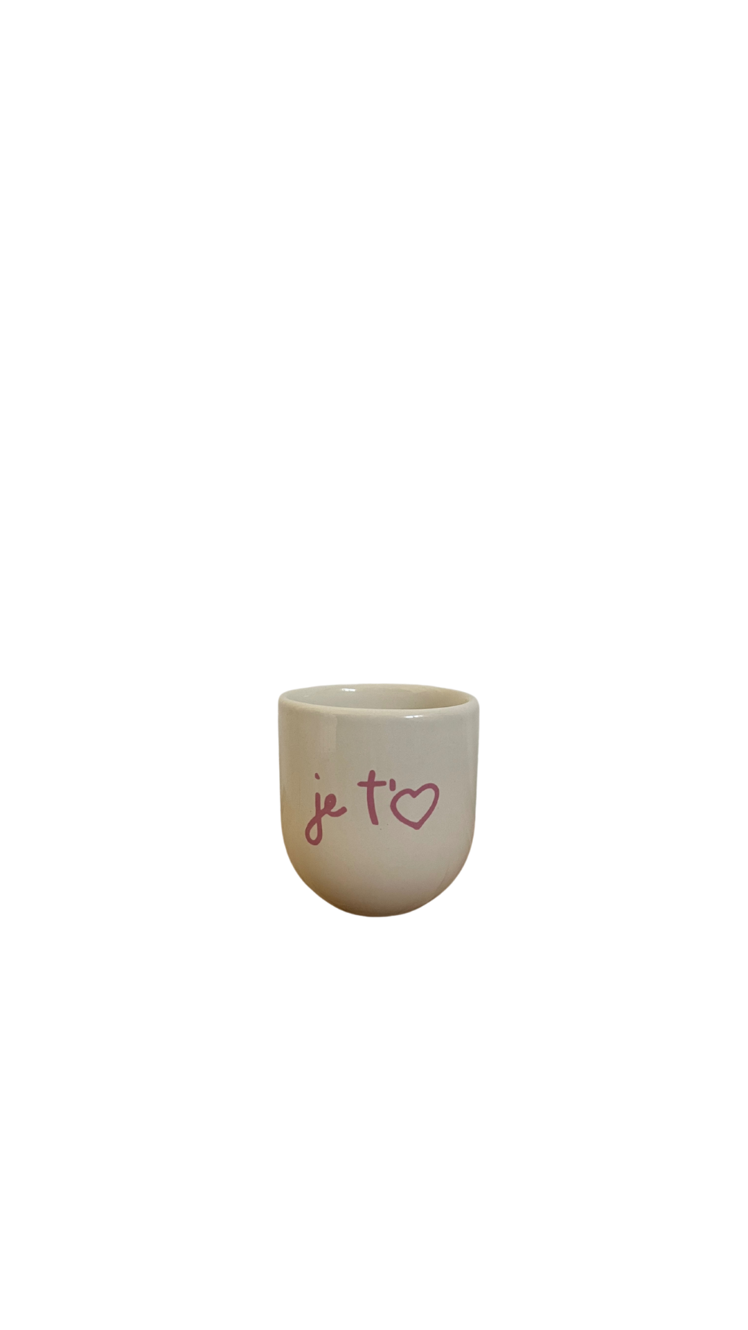 Handgefertigte Keramiktasse mit „je t’aime“-Aufschrift, ca. 8 x 8 x 8 cm, spülmaschinenfest und einzigartig in Form und Design
