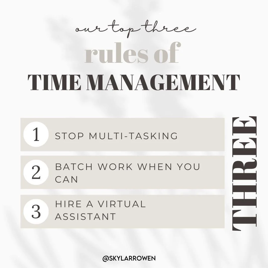 Master your time with these three essential rules of time management! ⏰ Ready to work smarter and achieve more with less stress? Start batching your work and consider hiring a VA to help streamline your tasks! 💡

#timemanagementrules #worksmarterstr
