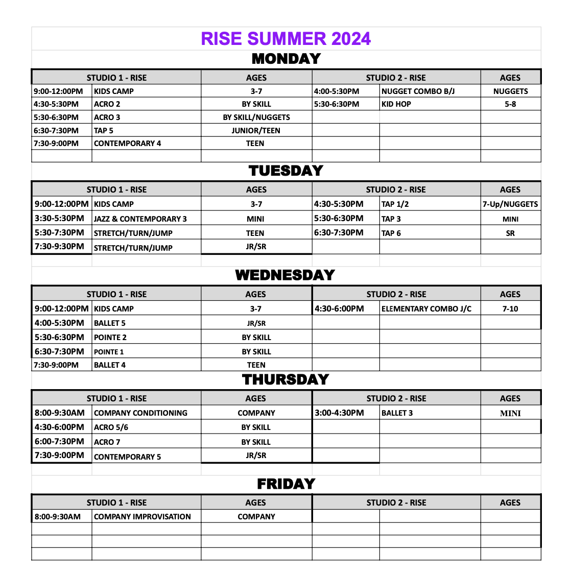SUMMER — RISE Vineyard Performing Arts