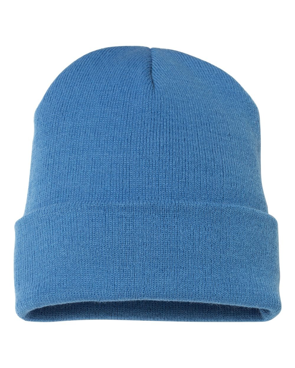 YP Classics 1501KC Cuffed Knit Beanie in Carolina Blue, front view with folded cuff