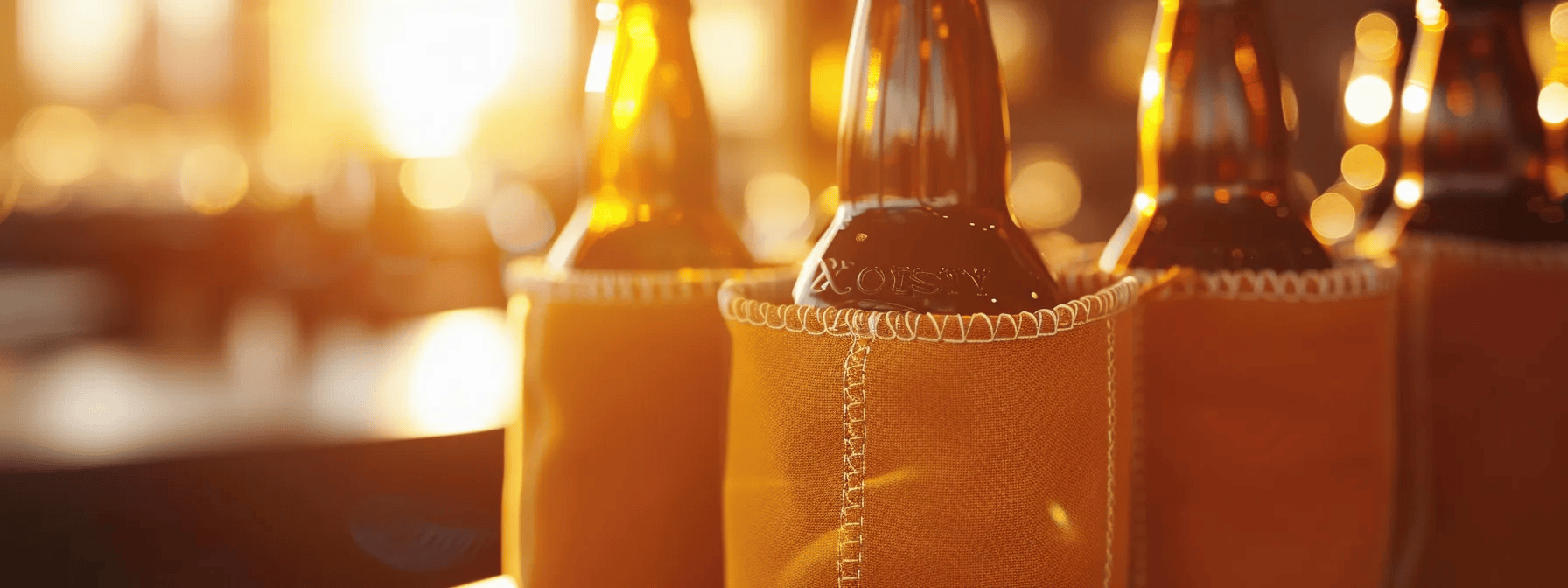 long neck bottles sitting in orange koozies
