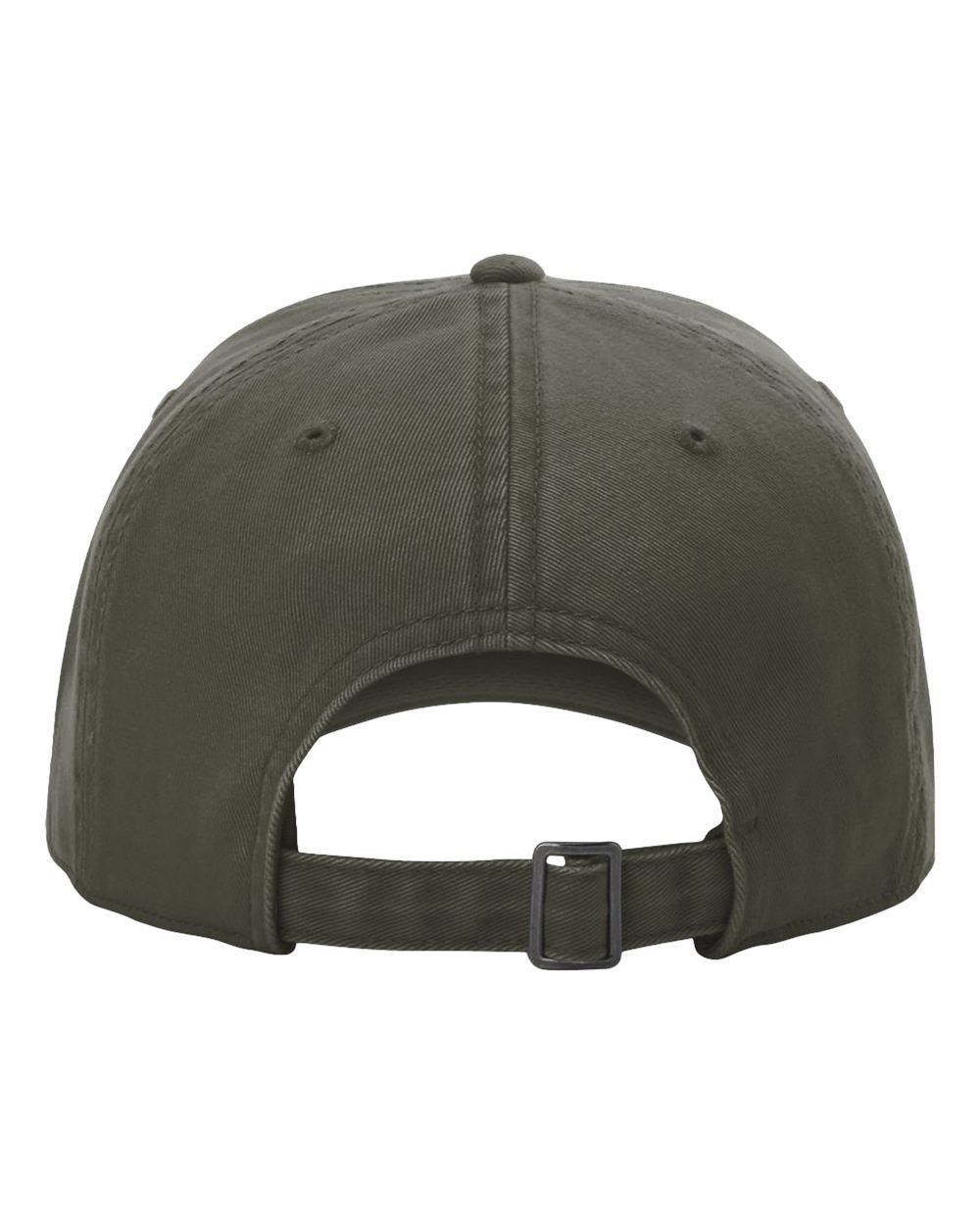 Richardson 326 Cap in Army Green, shown from back displaying leather strap and brass buckle