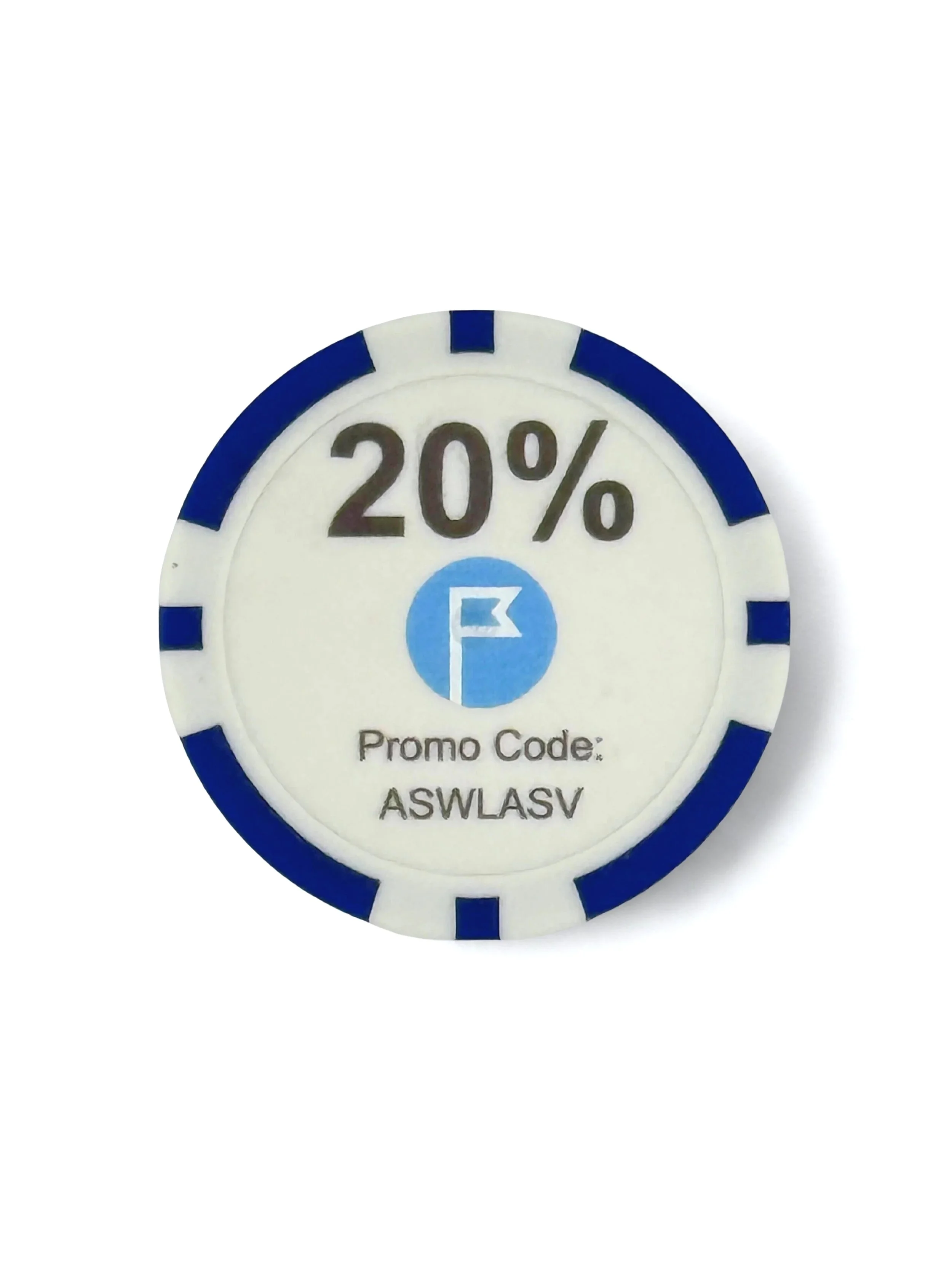 Custom printed poker chip featuring branded design and promotional code integration, ideal for Las Vegas trade shows and experiential marketing campaigns. A unique giveaway that drives engagement, encourages interaction, and increases campaign tracka