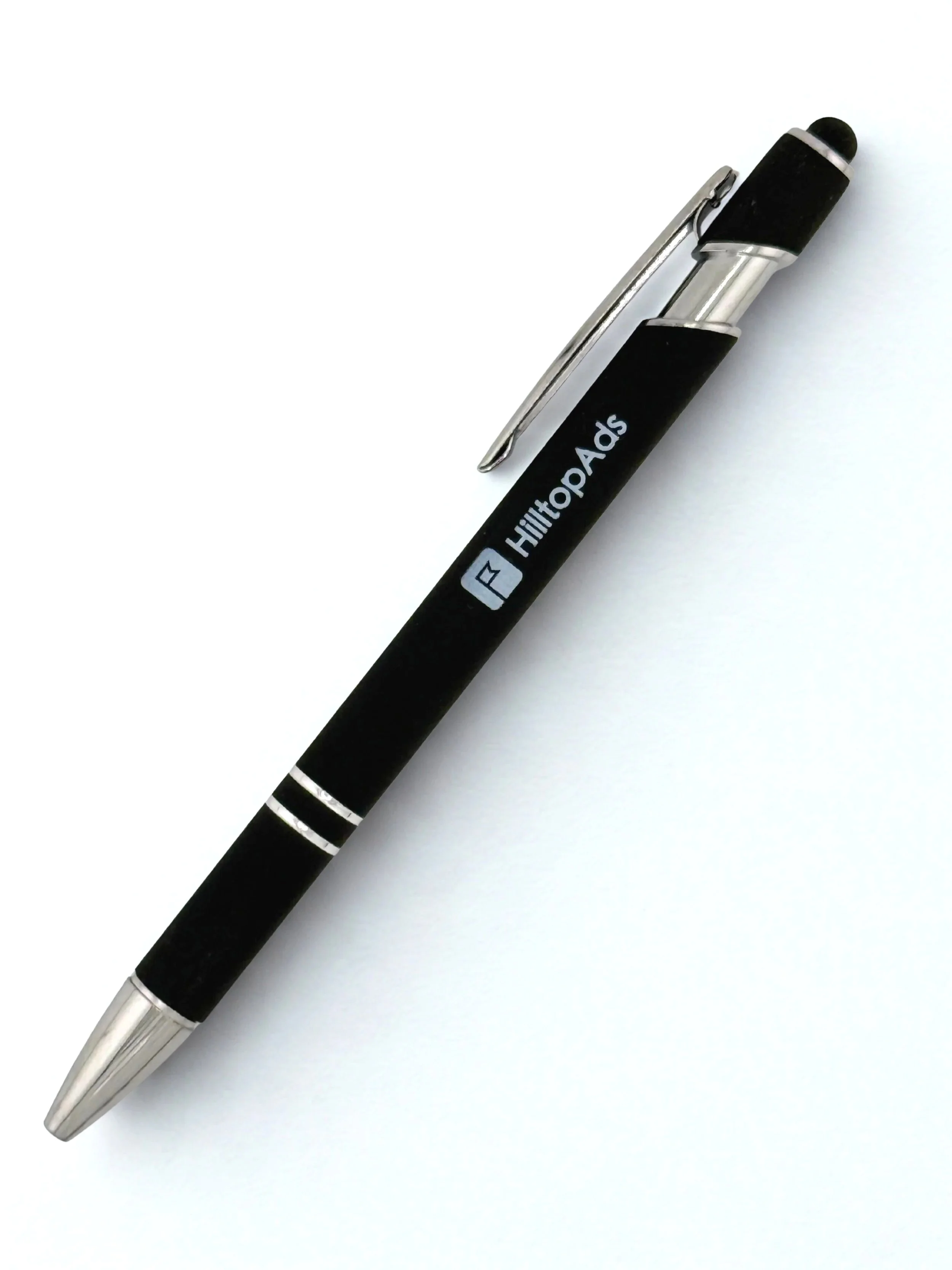 Premium stylus pen with custom logo imprint, combining traditional writing functionality with touchscreen compatibility. A versatile promotional product ideal for trade show giveaways, corporate events, and everyday brand exposure.