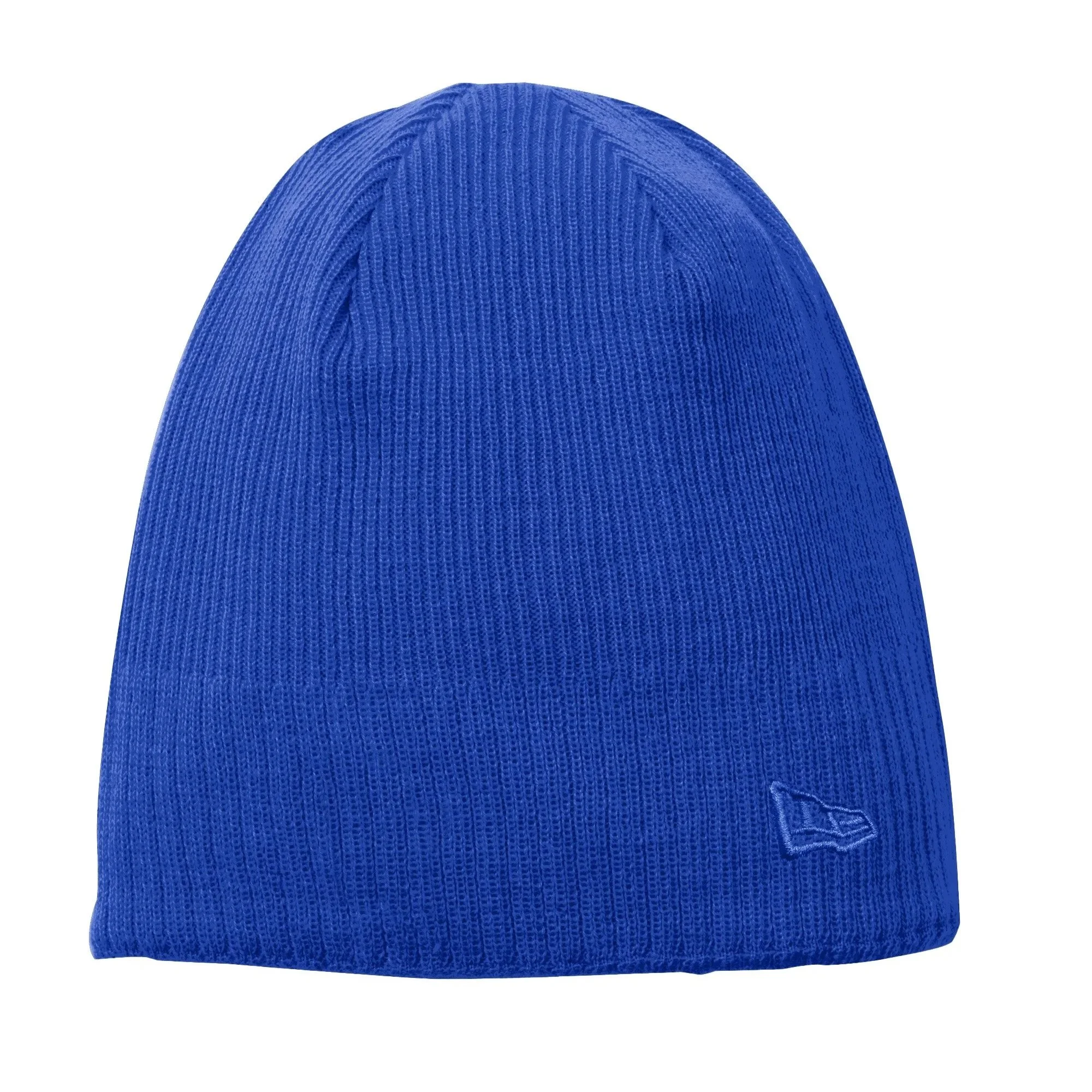 Cool blue New Era beanie shown flat, perfect for custom branding