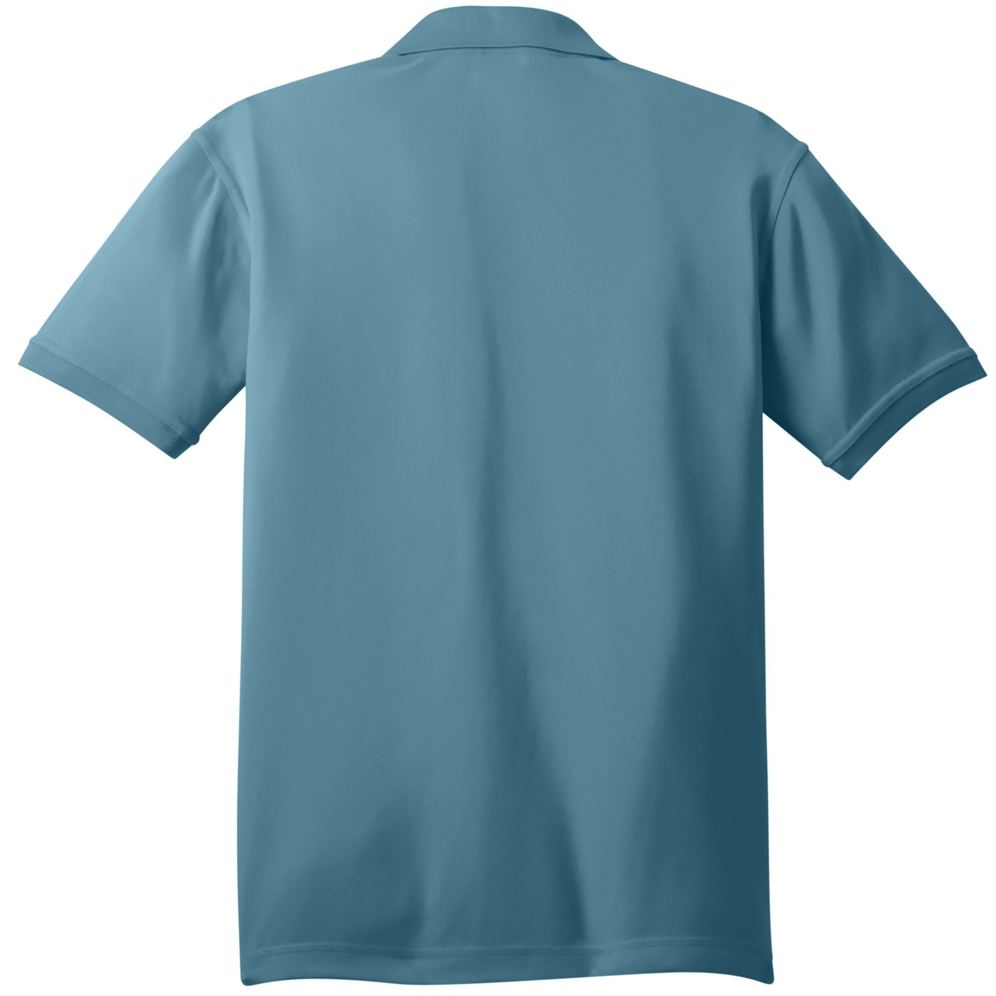 OGIO Caliber2.0 Polo in Blue Mist, shown from back, featuring 3-button placket and tonal OGIO sleeve logo.