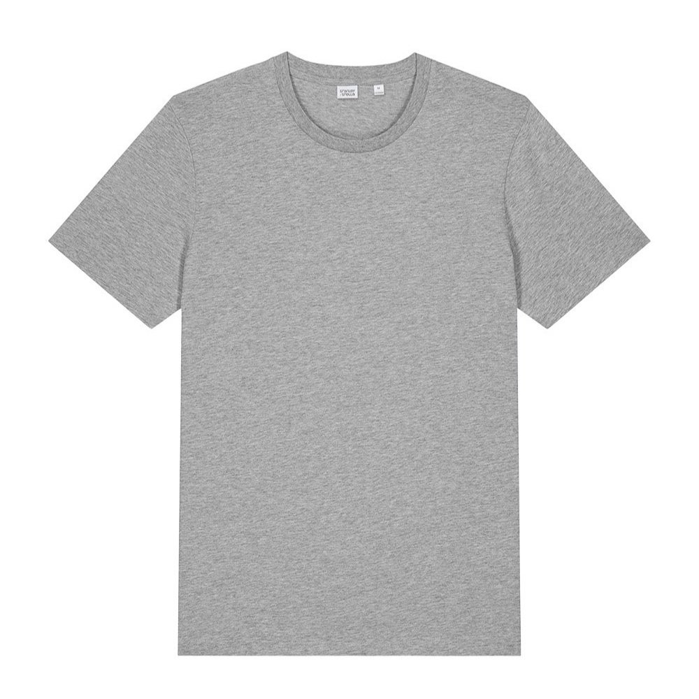 Stanley/Stella Crafter Tee in Heather Grey, front view showing classic crewneck and short sleeves