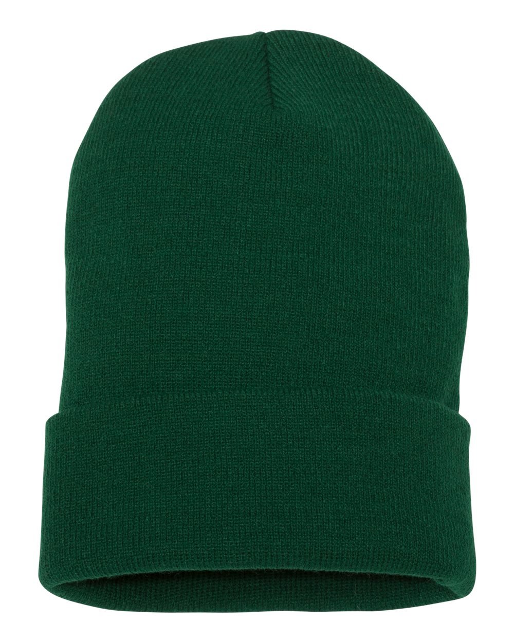 YP Classics 1501KC Cuffed Knit Beanie in Spruce, front view with folded cuff