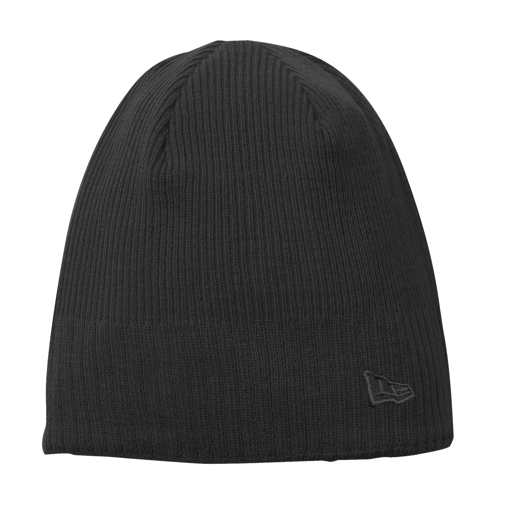 Classic black New Era knit beanie with ribbed construction