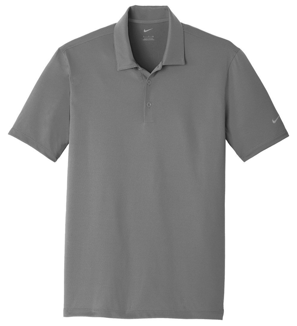 Nike Dri-FIT Legacy Polo in Dark Grey, front view showing three-button placket and subtle textured finish