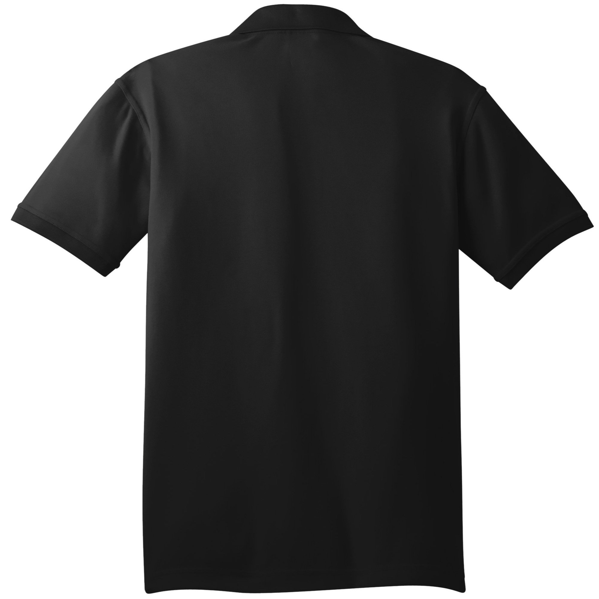 OGIO Caliber2.0 Polo in Blacktop, shown from back, featuring 3-button placket and tonal OGIO sleeve logo.