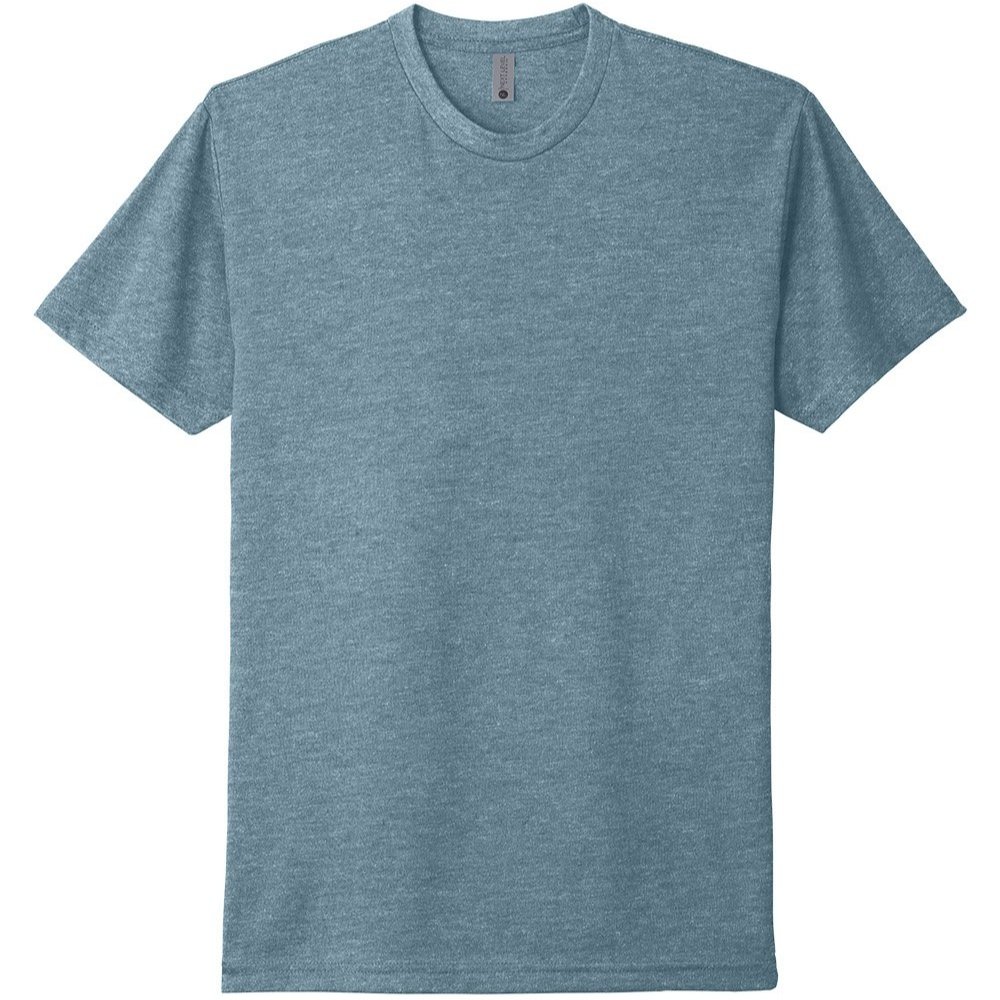 Next Level 6210 CVC crew neck t-shirt in Heather Slate Blue, featuring a retail fit and soft cotton-poly blend.