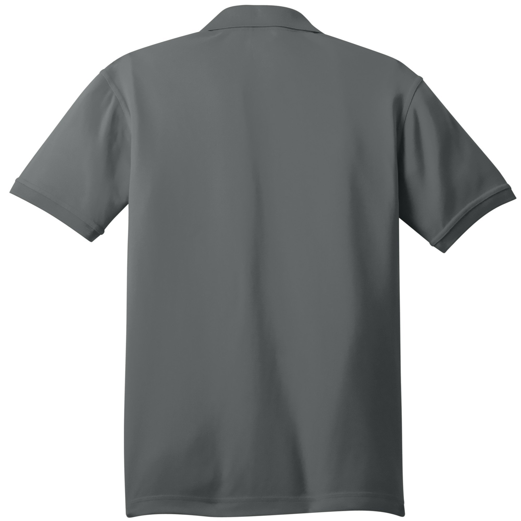 OGIO Caliber2.0 Polo in Rogue Grey, shown from back, featuring 3-button placket and tonal OGIO sleeve logo.