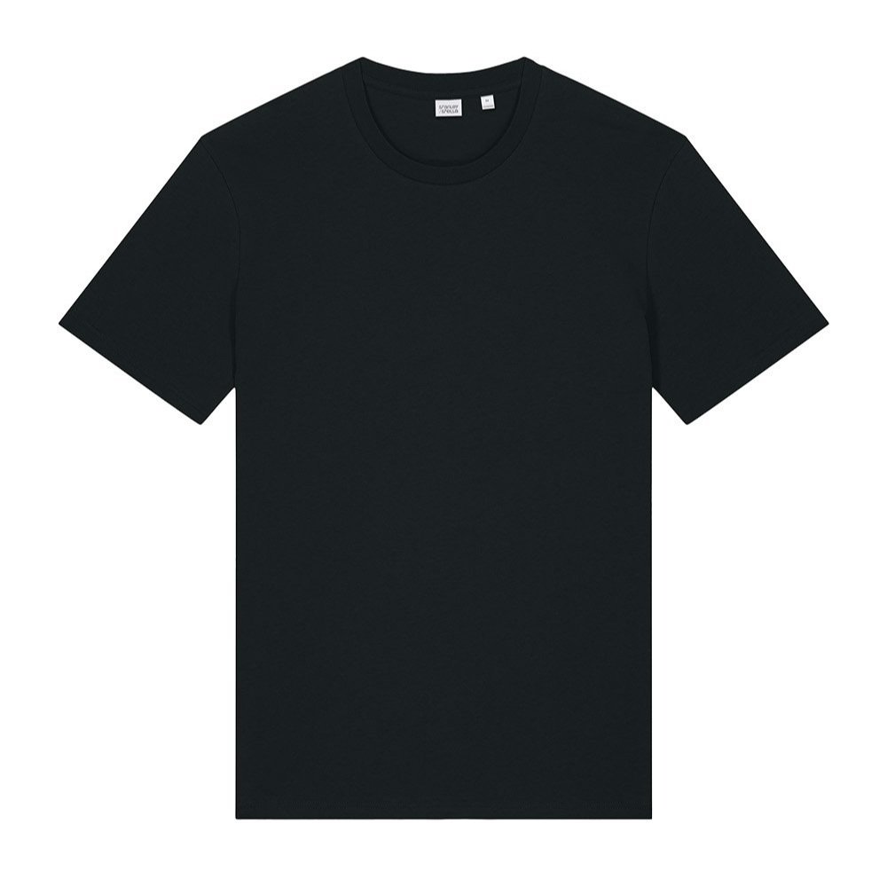 Stanley/Stella Crafter Tee in Black, front view showing classic crewneck and short sleeves